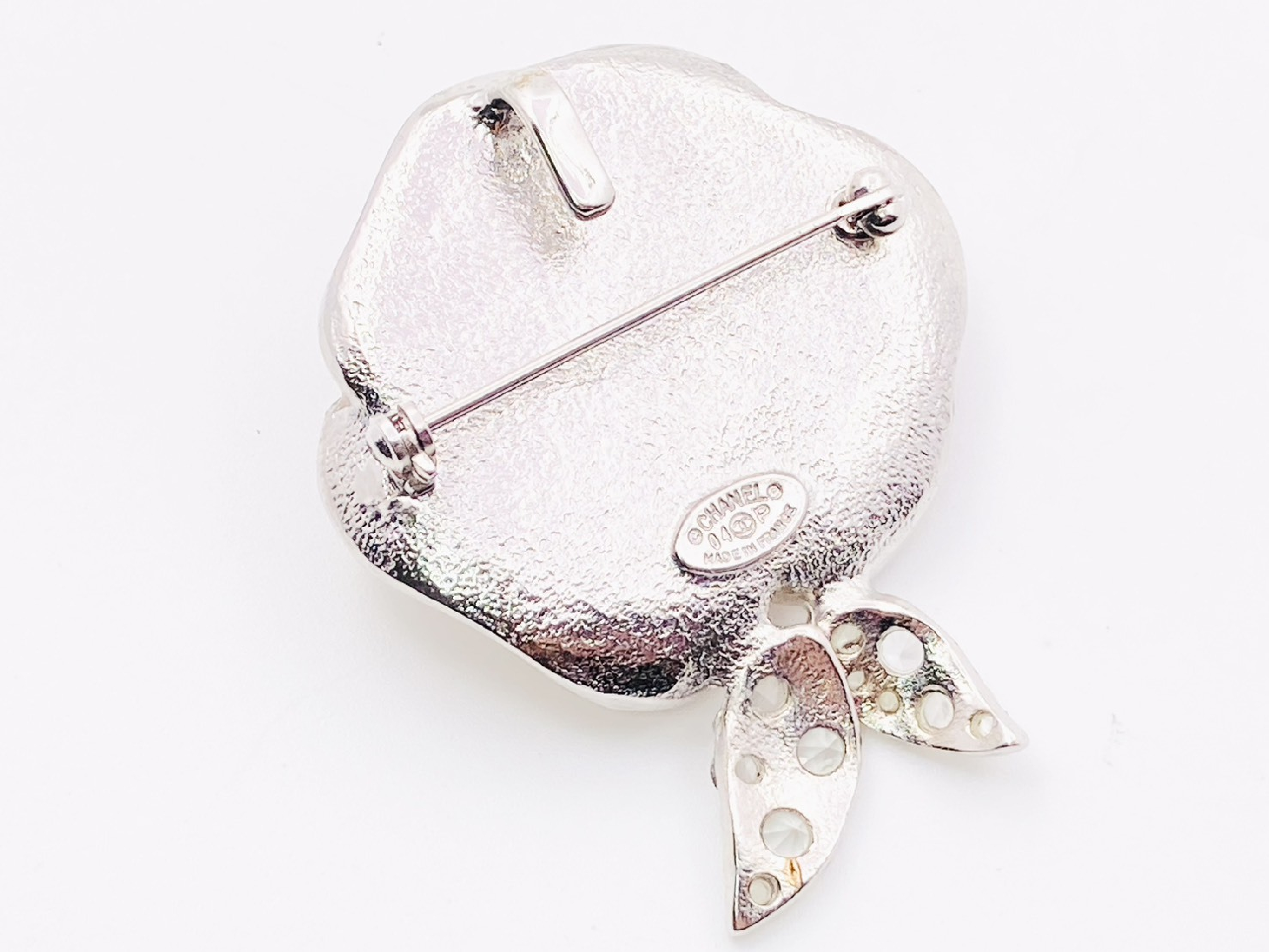 Coco Mark Camellia Rhinestone Brooch 04P 2-Way Pendant Top Enamel Orange x Silver Charm — view 2