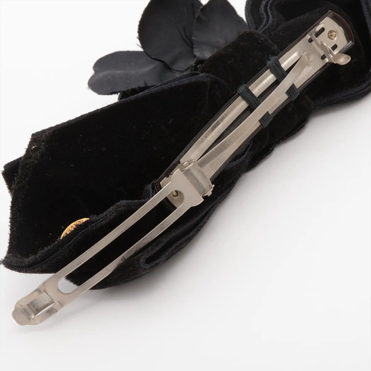 Camellia Barrette, Velvet, Black. Shows signs of wear: — view 2