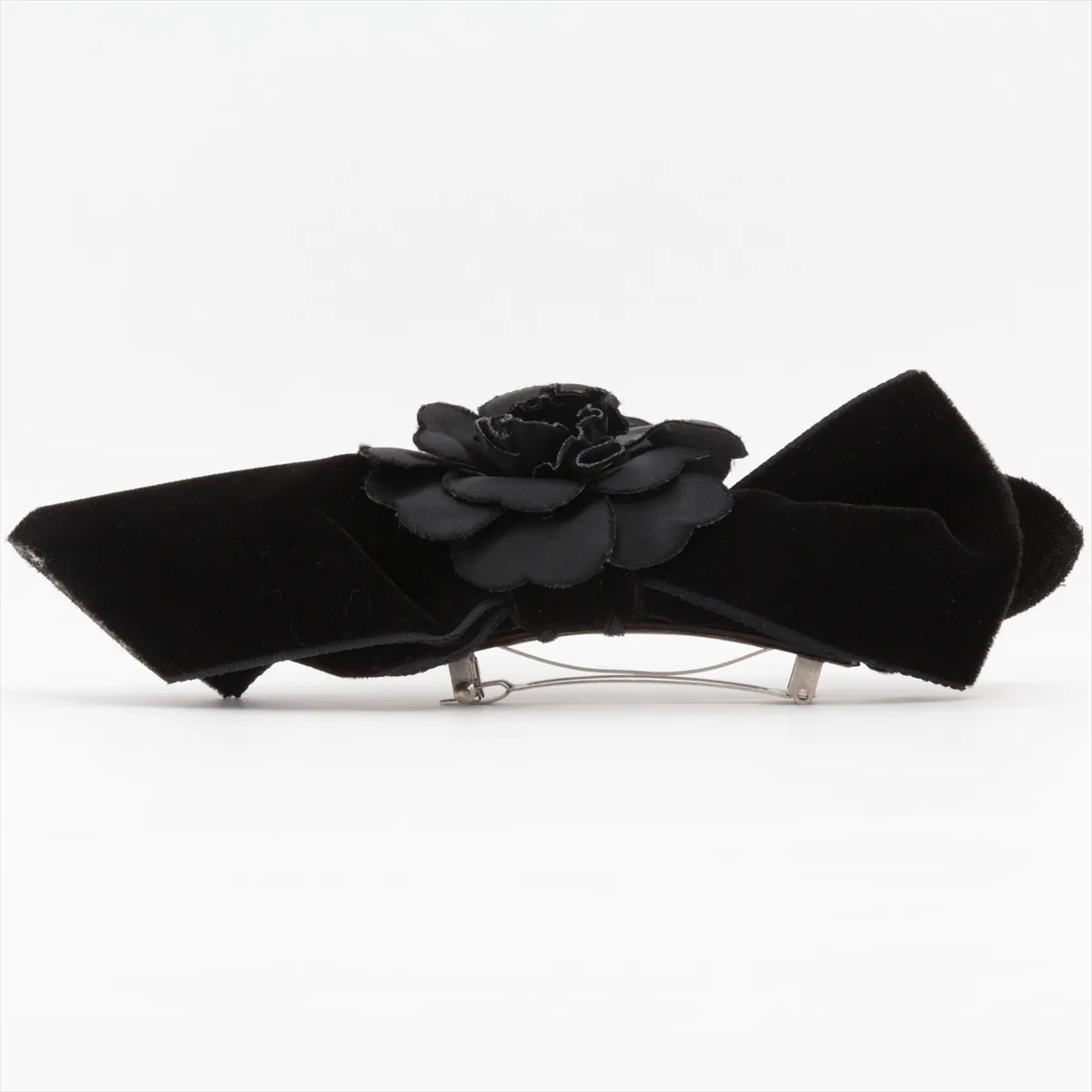 Camellia Barrette, Velvet, Black. Shows signs of wear: — view 3