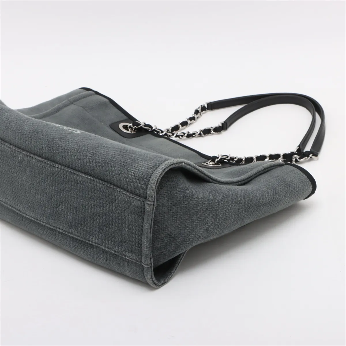 Deauville MM Canvas x Leather Chain Tote Bag, Gray, Silver Hardware, 16079625, Serial Number 16 — view 3