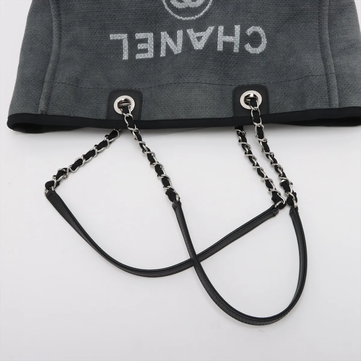 Deauville MM Canvas x Leather Chain Tote Bag, Gray, Silver Hardware, 16079625, Serial Number 16 — view 5
