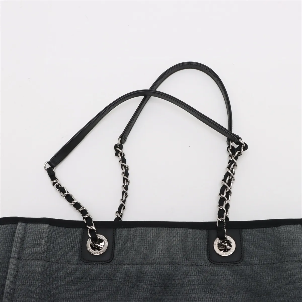 Deauville MM Canvas x Leather Chain Tote Bag, Gray, Silver Hardware, 16079625, Serial Number 16 — view 6