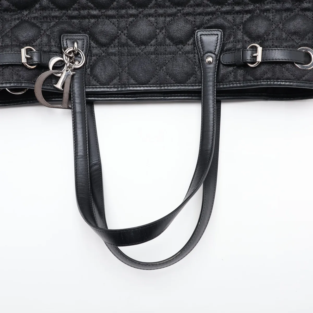 Cannage Panarea Coated Canvas x Leather Tote Bag, Black — view 5
