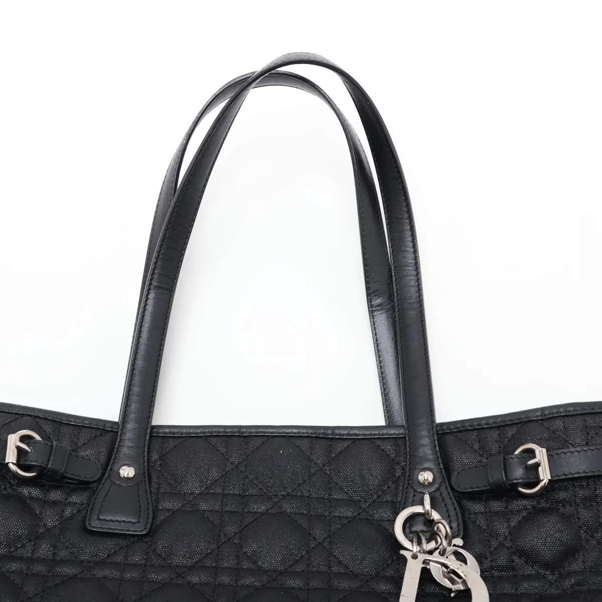 Cannage Panarea Coated Canvas x Leather Tote Bag, Black — view 6