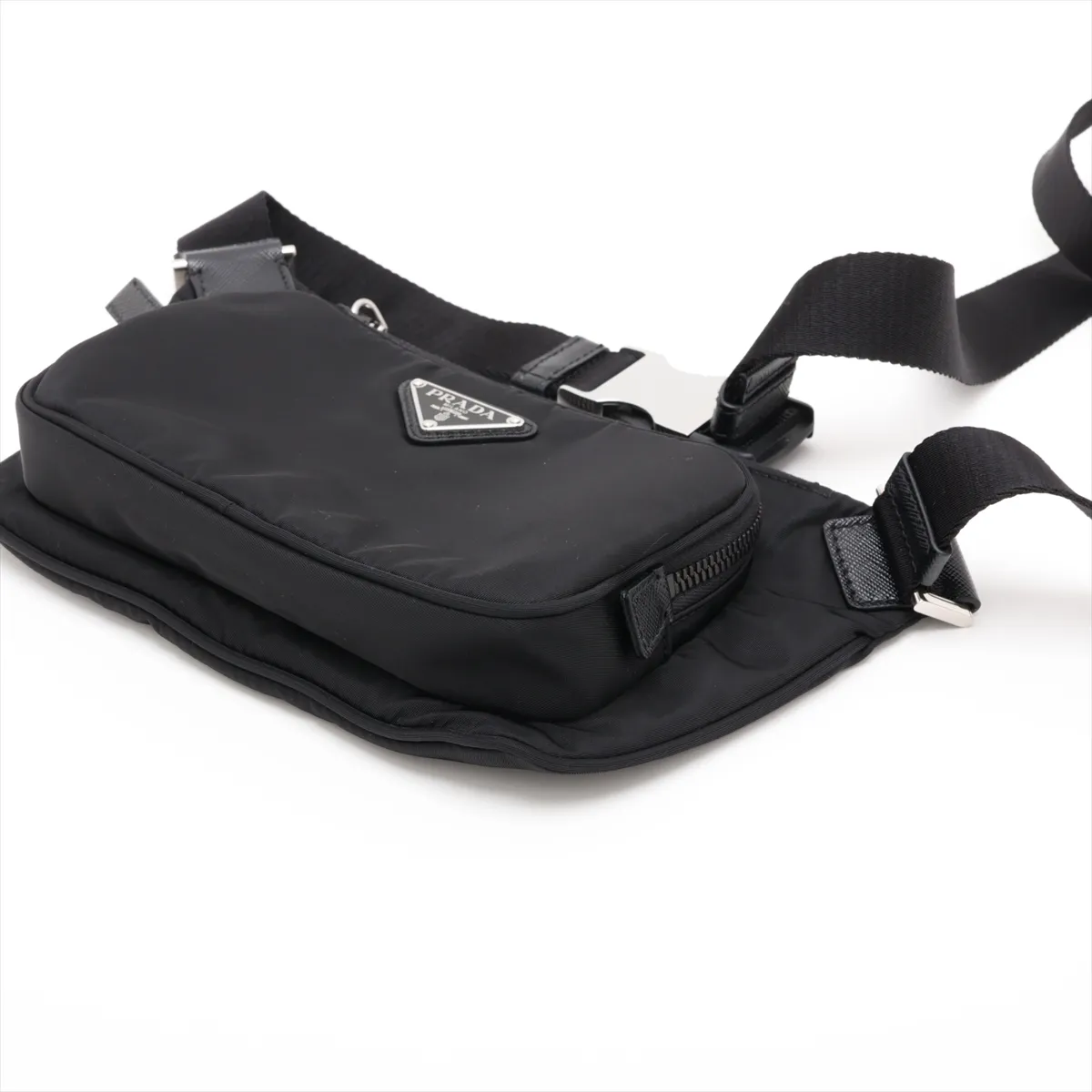 Tessuto Nylon x Leather Body Bag, Black — view 3