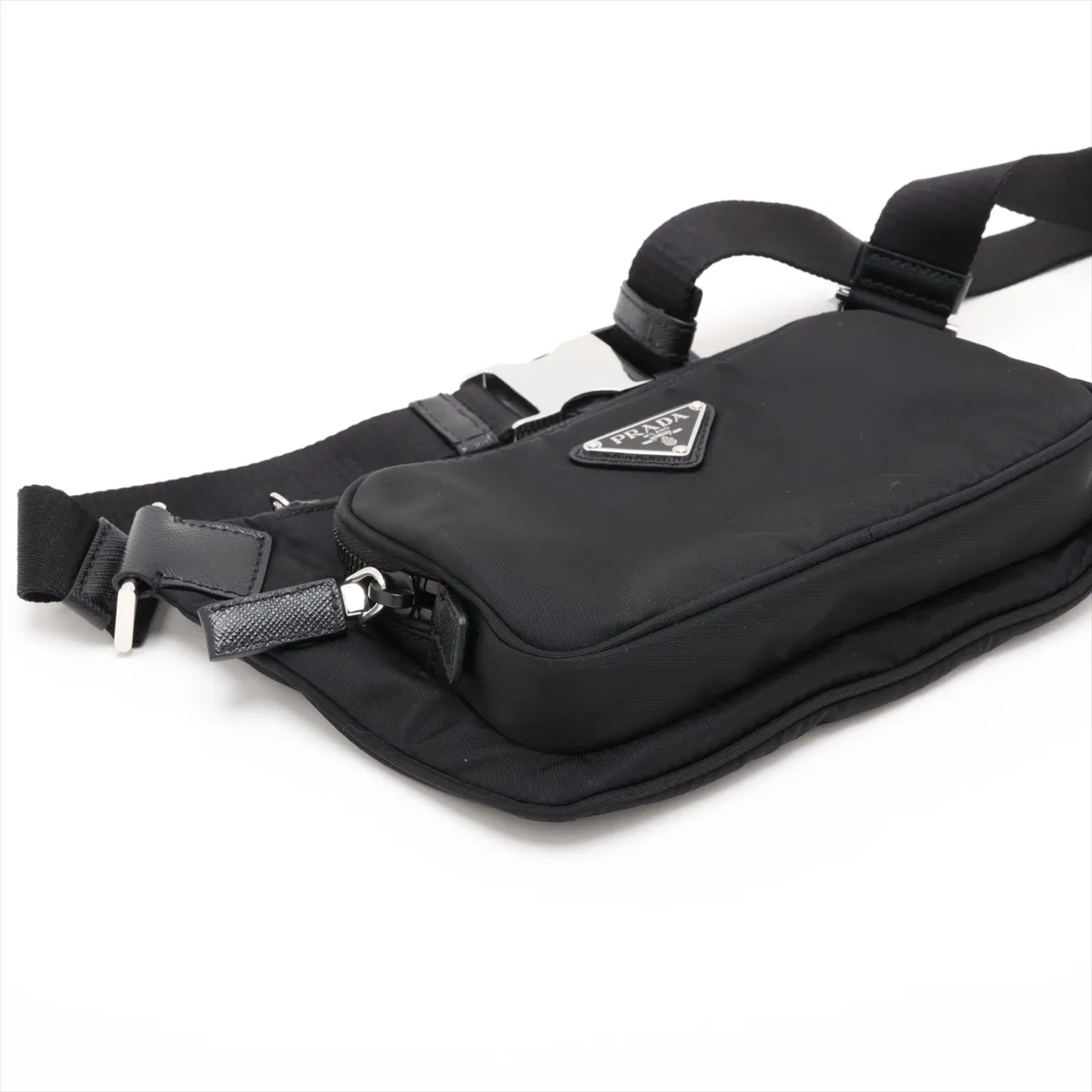Tessuto Nylon x Leather Body Bag, Black — view 4