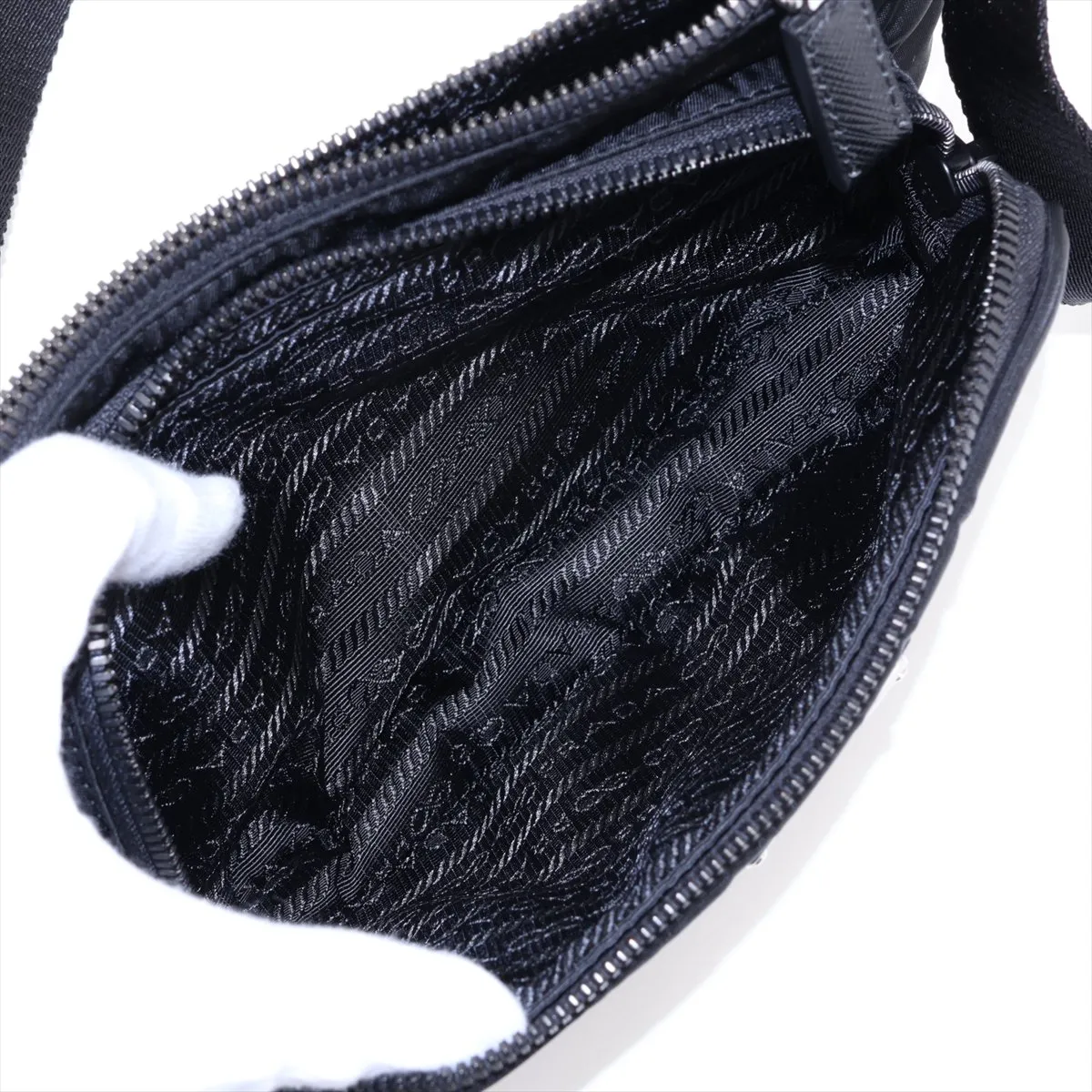 Tessuto Nylon x Leather Body Bag, Black — view 7
