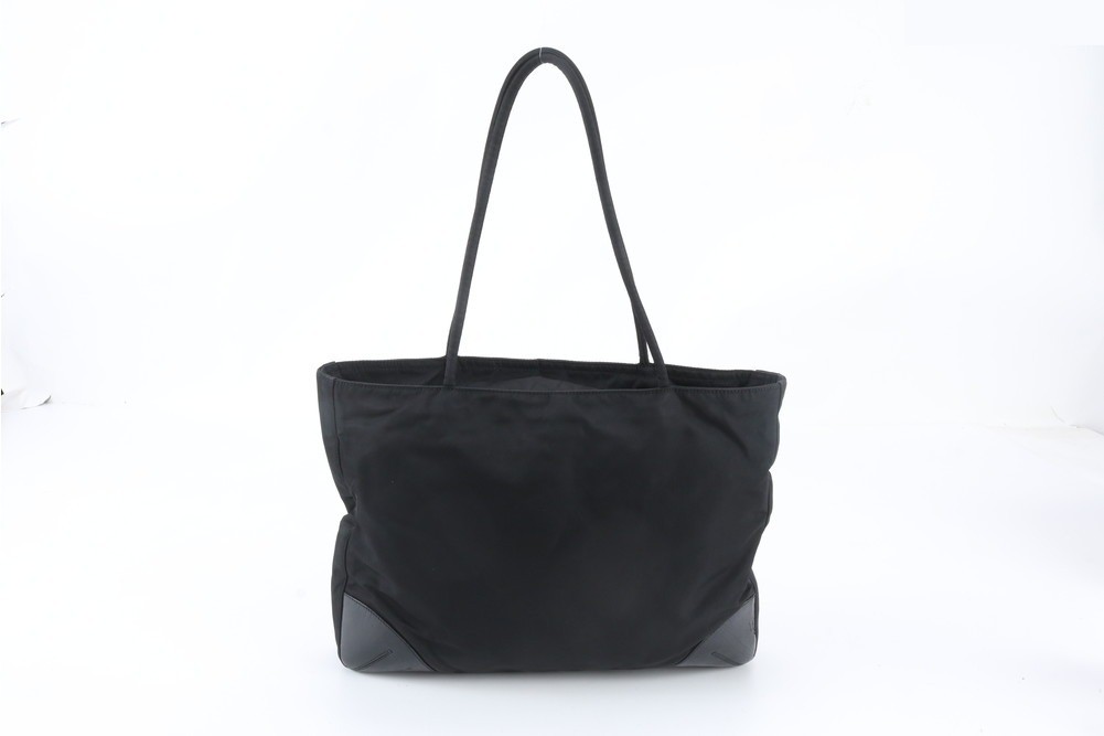 Tessuto Nylon Triangle Logo Leather Tote Bag — view 3