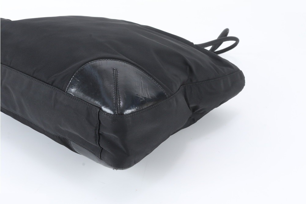 Tessuto Nylon Triangle Logo Leather Tote Bag — view 4
