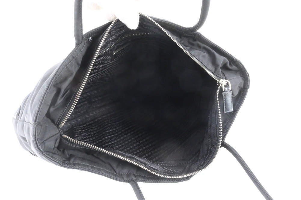 Tessuto Nylon Triangle Logo Leather Tote Bag — view 7