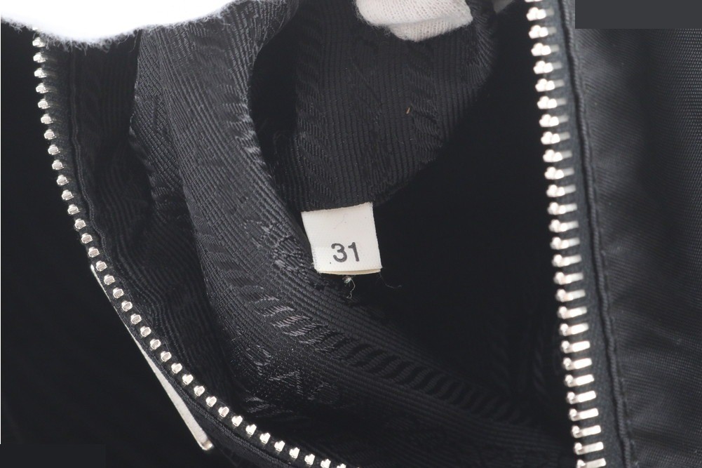 Tessuto Nylon Triangle Logo Leather Tote Bag — view 9