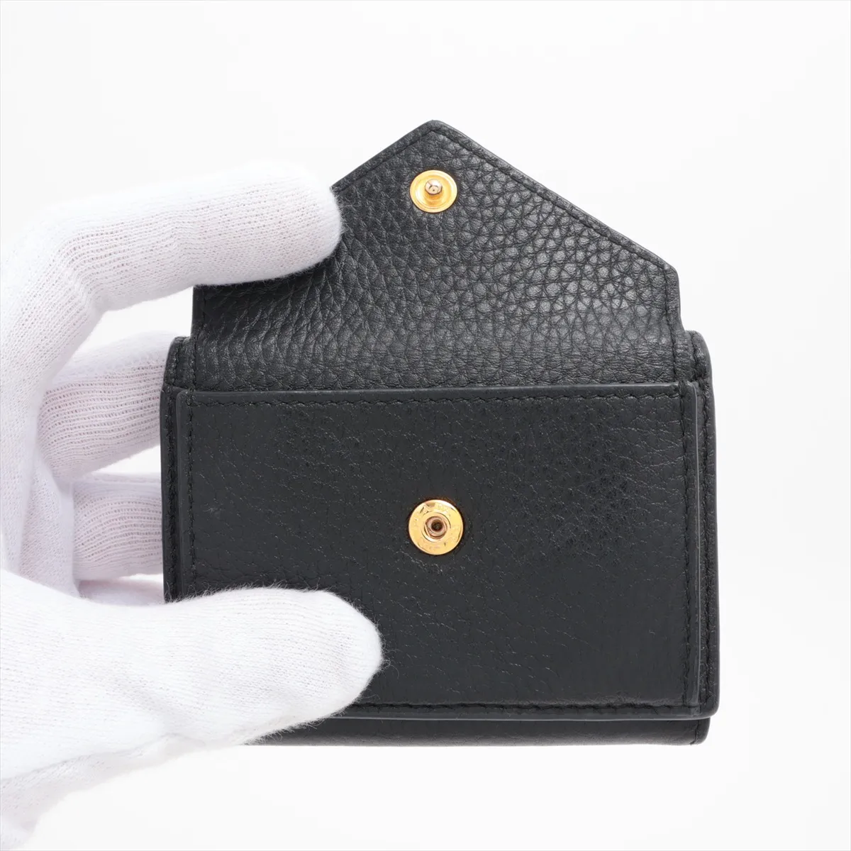 Vitello Grain 1MH021 Leather Compact Wallet, Black — view 3