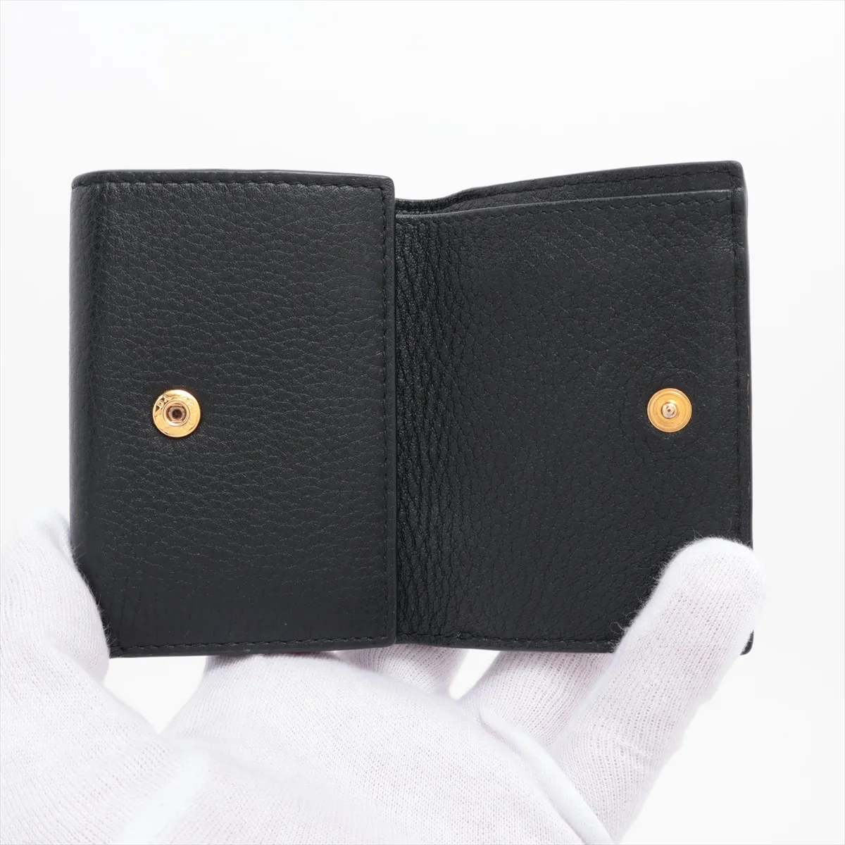 Vitello Grain 1MH021 Leather Compact Wallet, Black — view 4