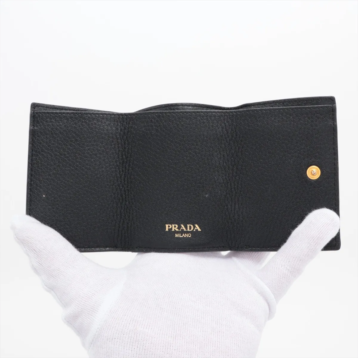 Vitello Grain 1MH021 Leather Compact Wallet, Black — view 5