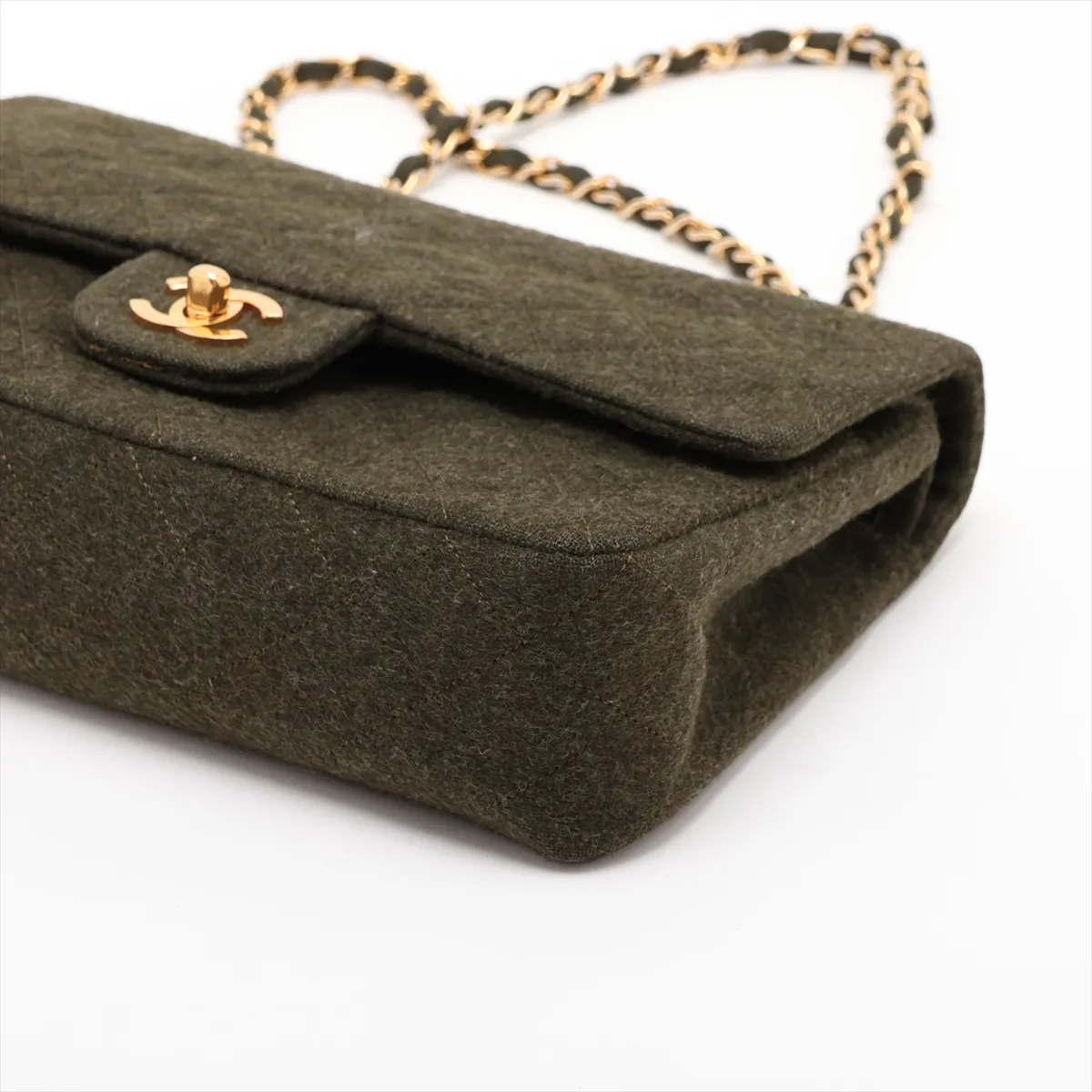 Matelassé 25 Felt Double Flap Double Chain Bag, Green, Gold Hardware, 1624695, Series 1, A01112 — view 3
