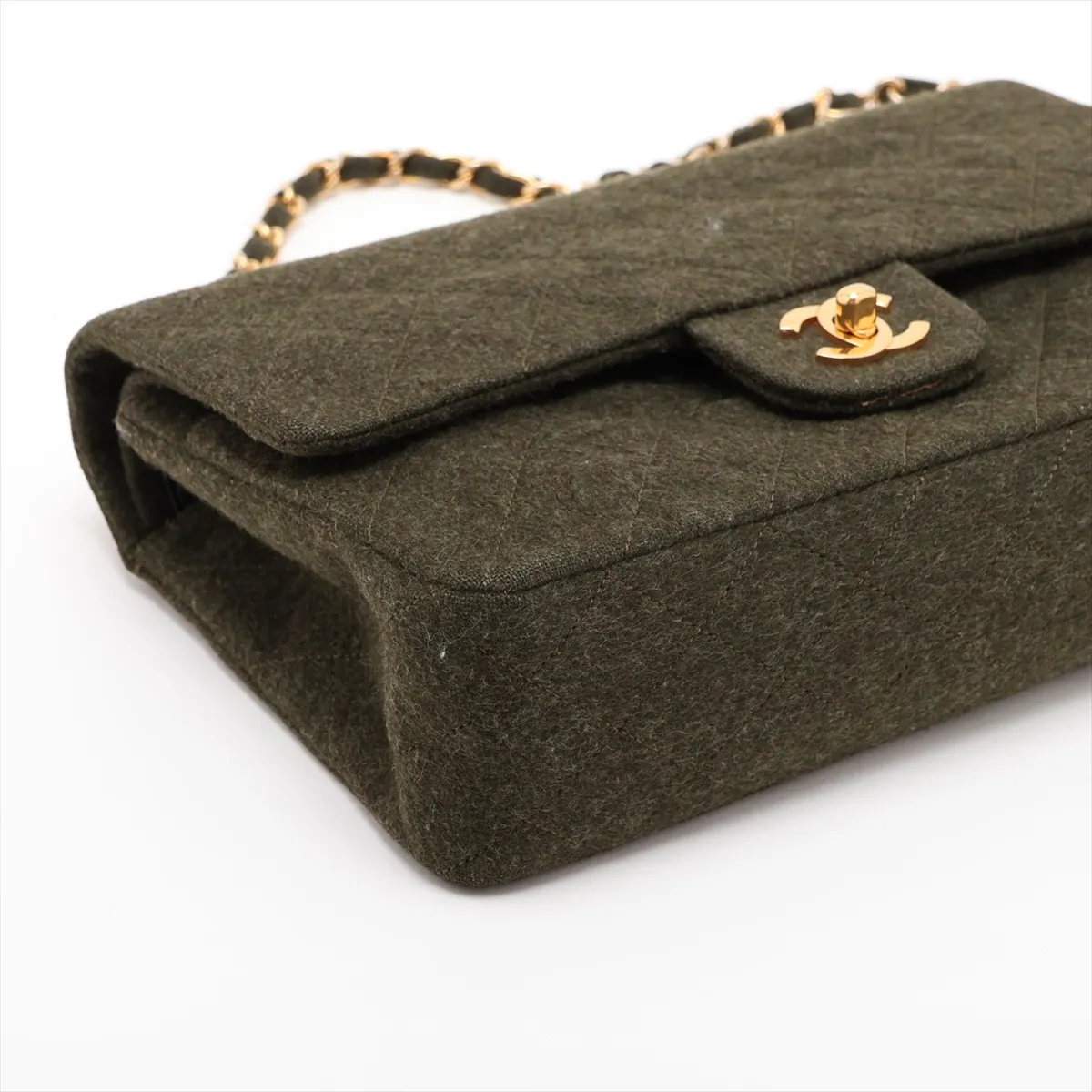 Matelassé 25 Felt Double Flap Double Chain Bag, Green, Gold Hardware, 1624695, Series 1, A01112 — view 4