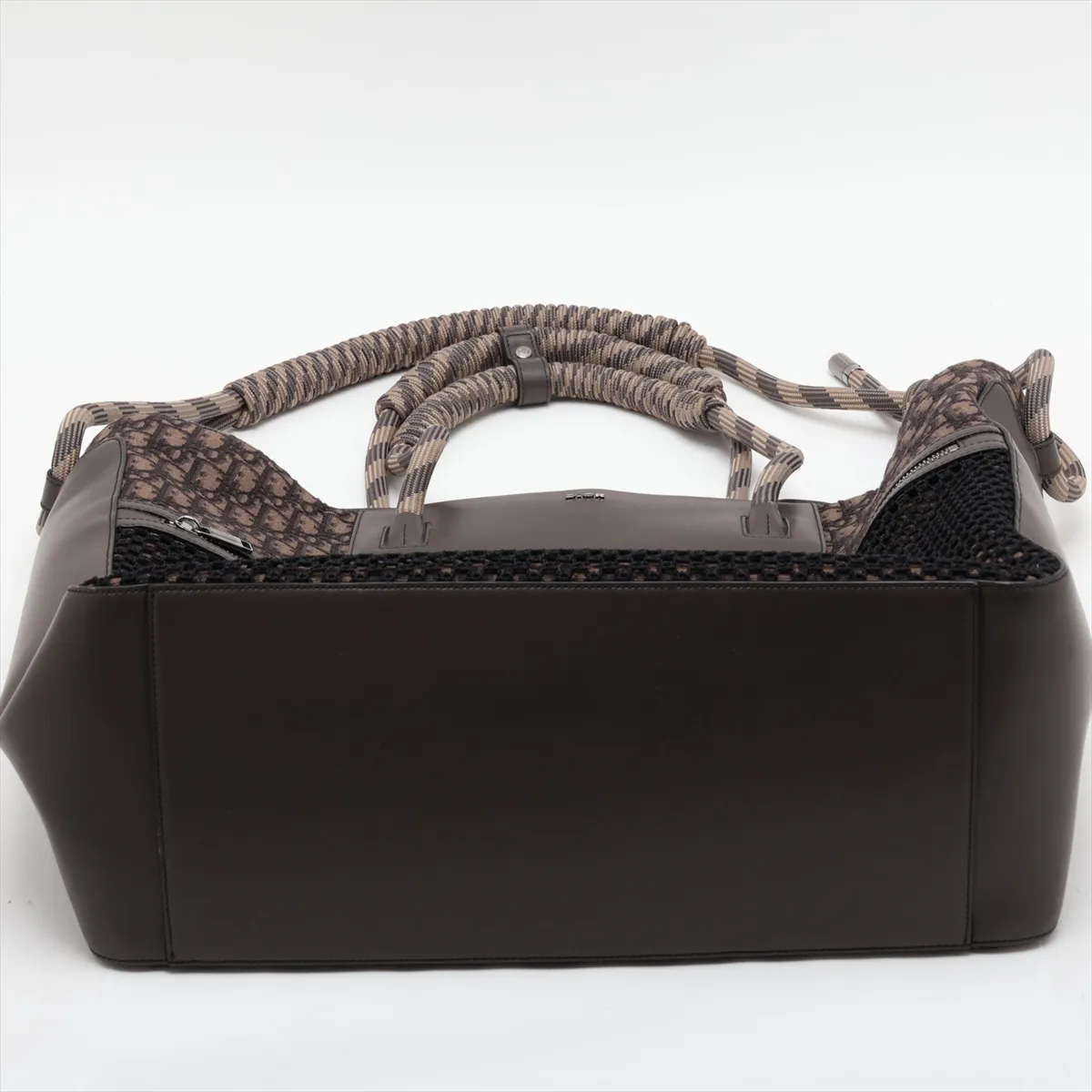 Oblique Canvas x Leather Tote Bag, Khaki, Unsigned Guarantee Card — view 6