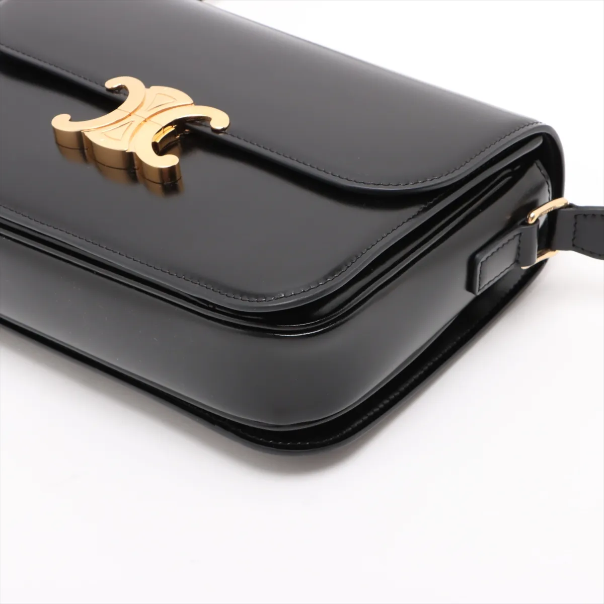 Triomphe Leather Shoulder Bag, Black — view 3