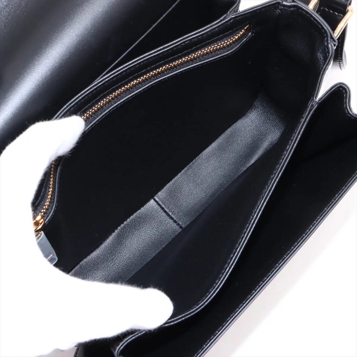 Triomphe Leather Shoulder Bag, Black — view 7