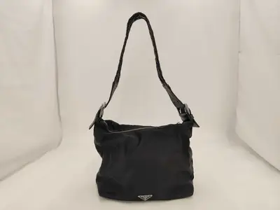 braided one-shoulder bag with triangular logo