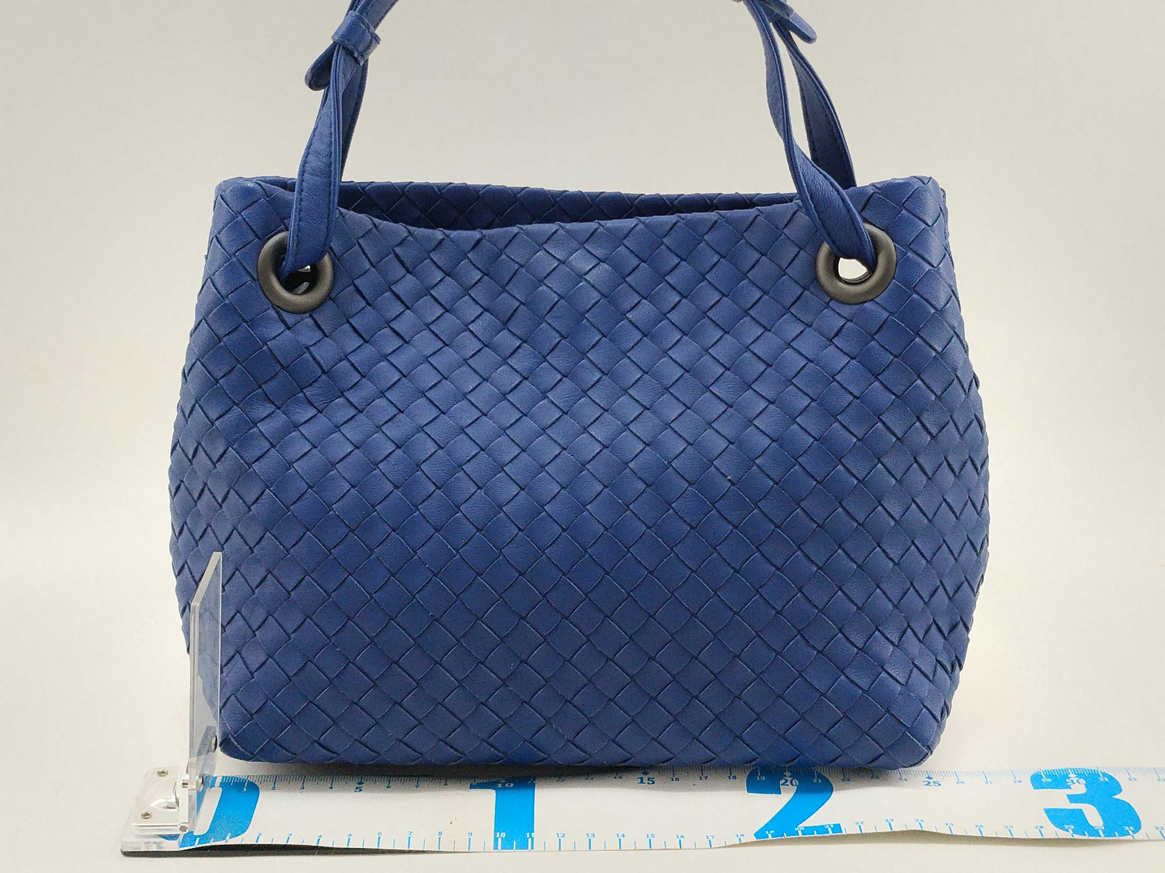 Intrecciato Leather Handbag, Blue, Handbag — view 2