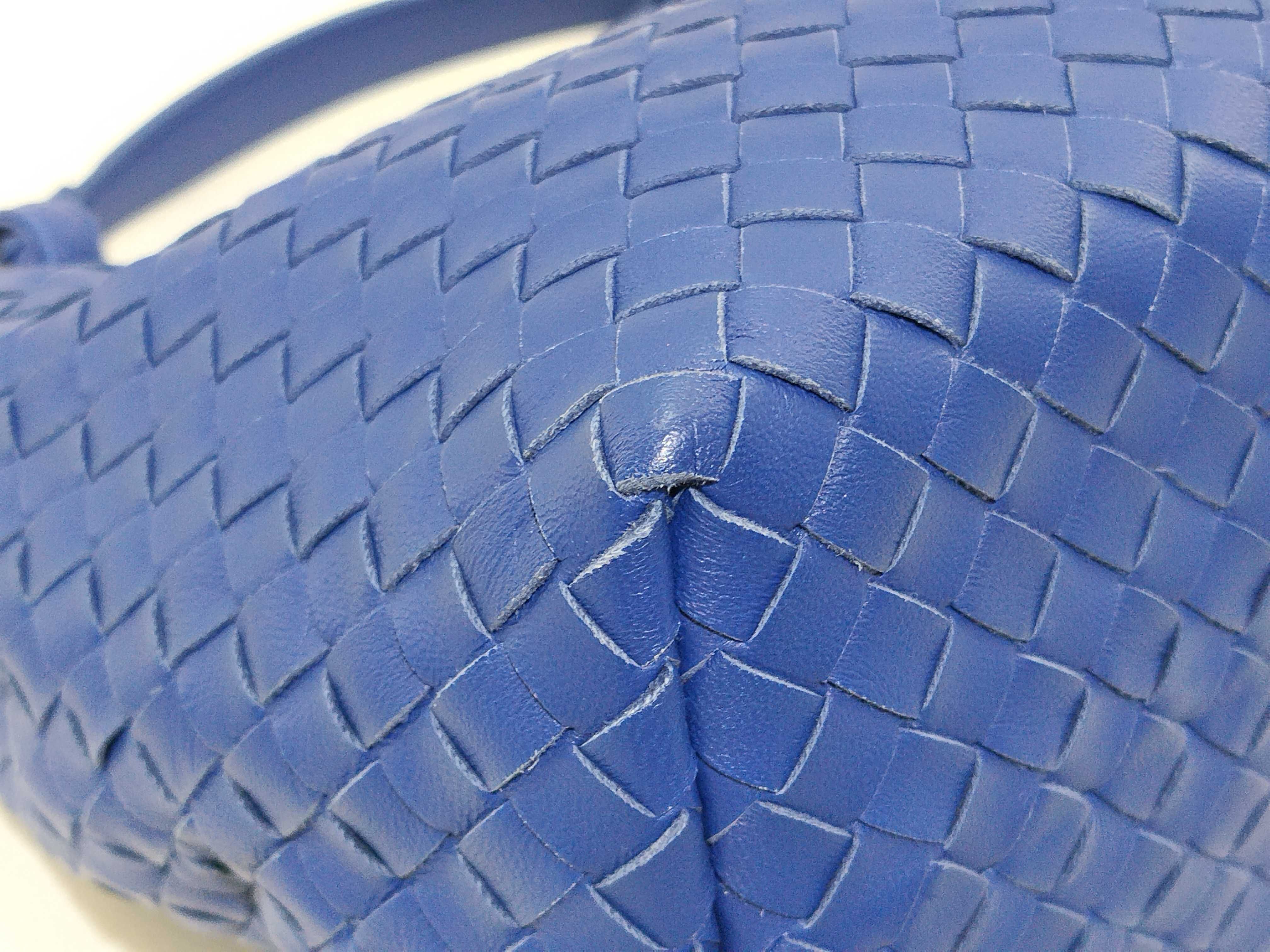 Intrecciato Leather Handbag, Blue, Handbag — view 4