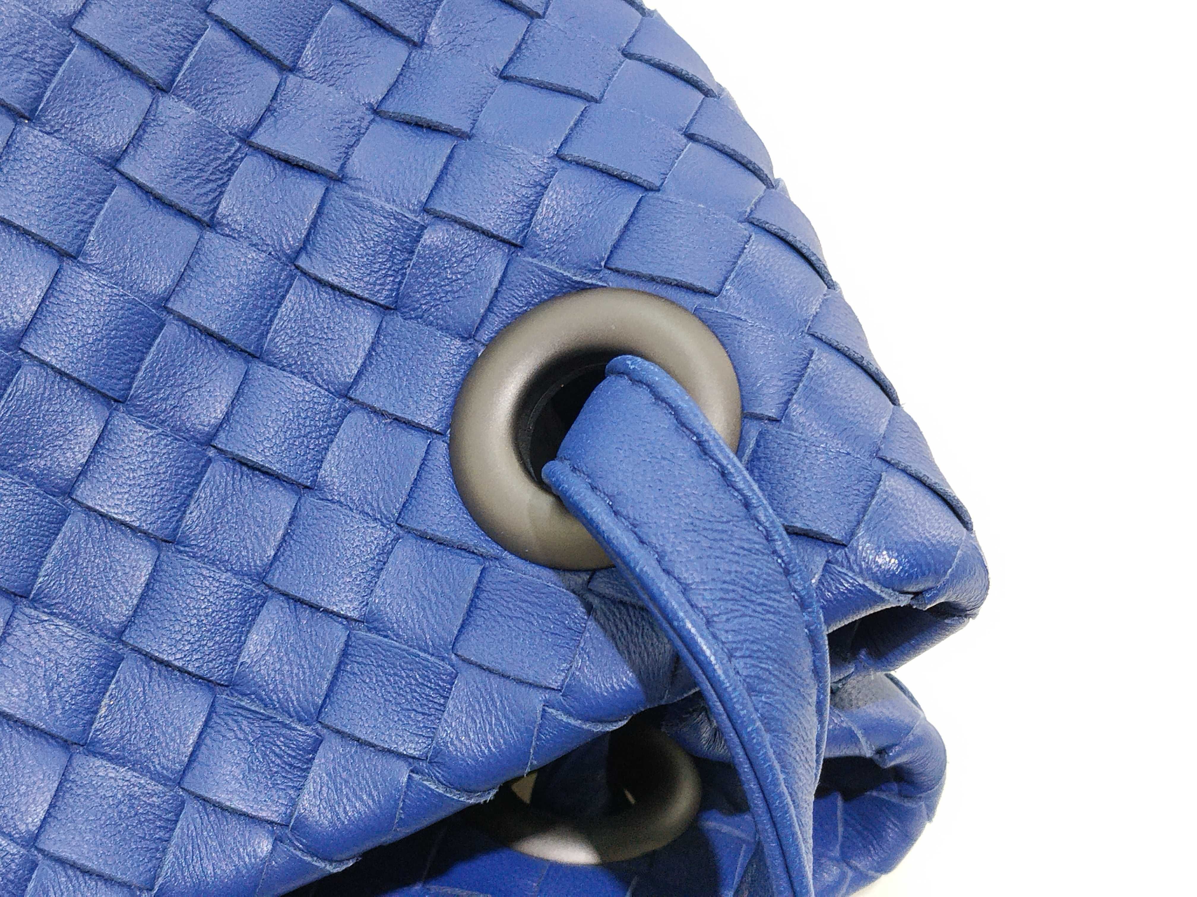 Intrecciato Leather Handbag, Blue, Handbag — view 6