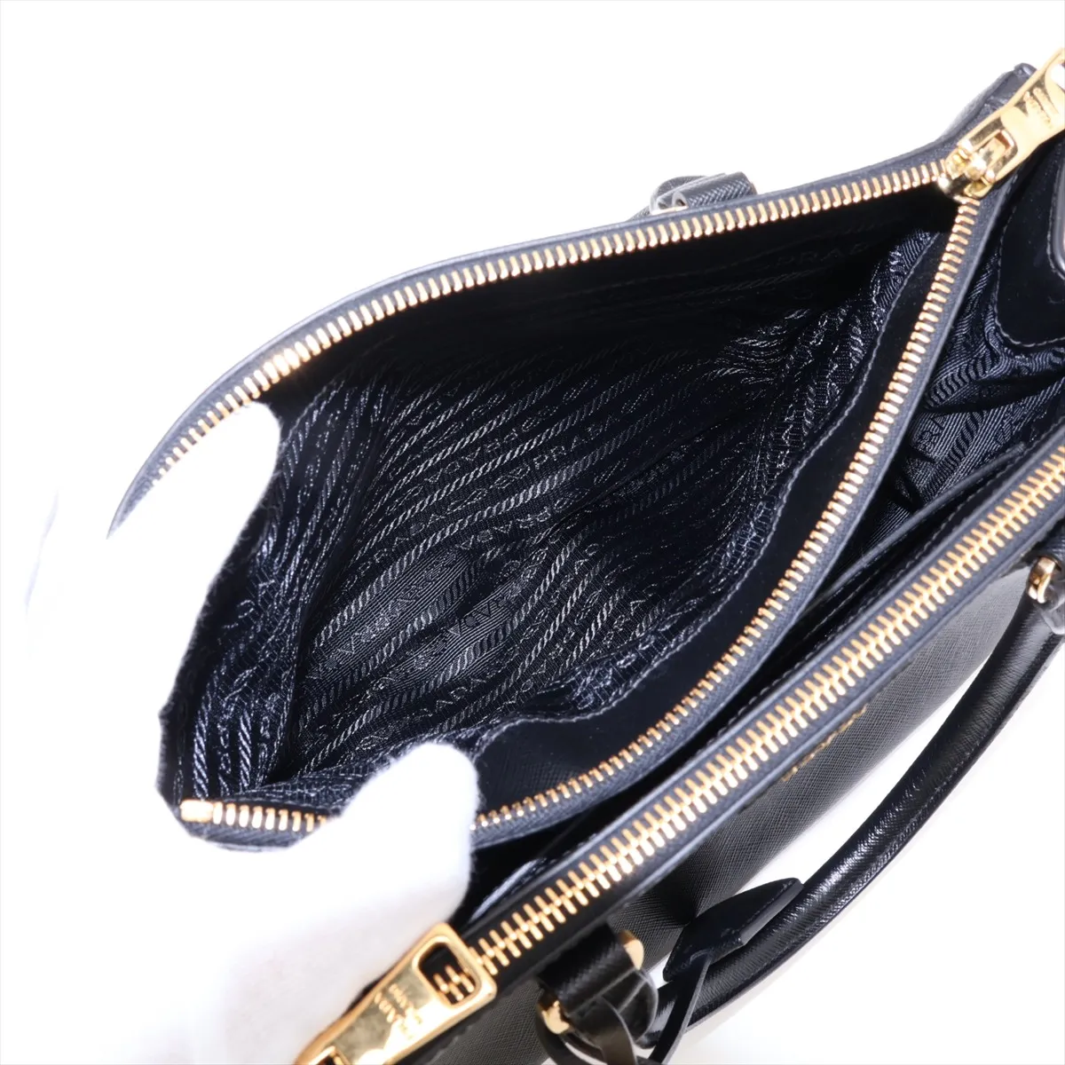 Saffiano Leather 2-Way Handbag, Black — view 11