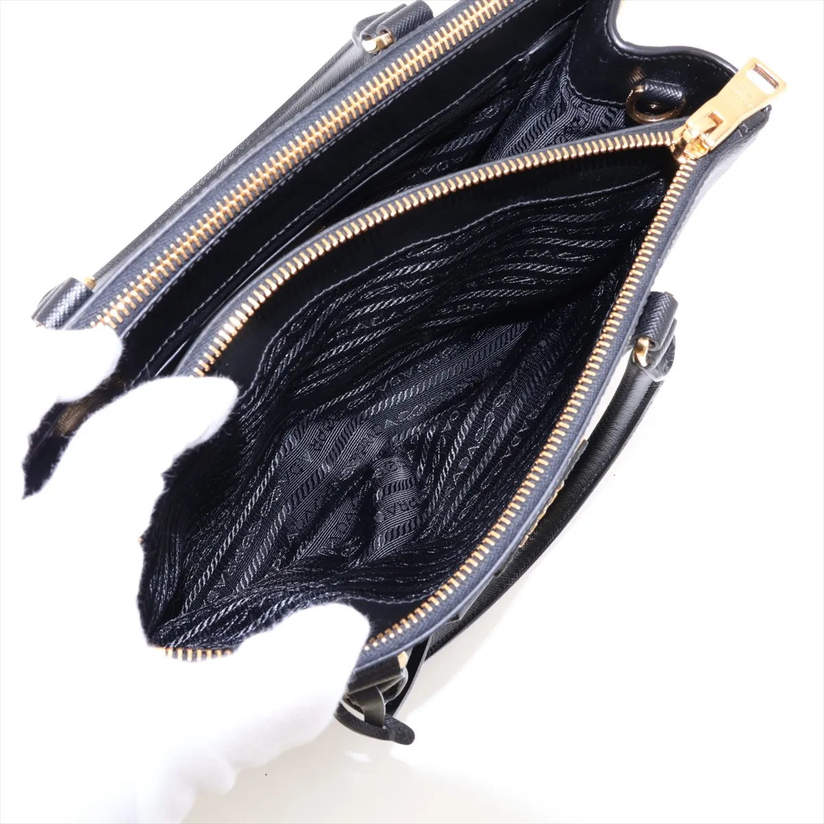 Saffiano Leather 2-Way Handbag, Black — view 12