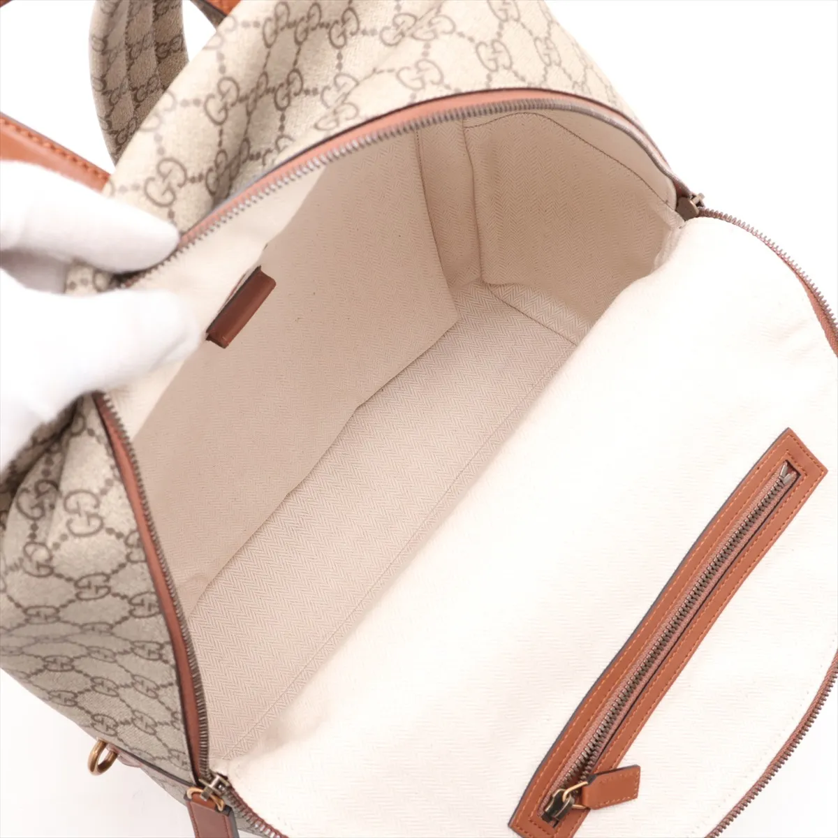GG Emblem 821159 PVC x Leather Backpack/Rucksack Beige x Brown — view 7