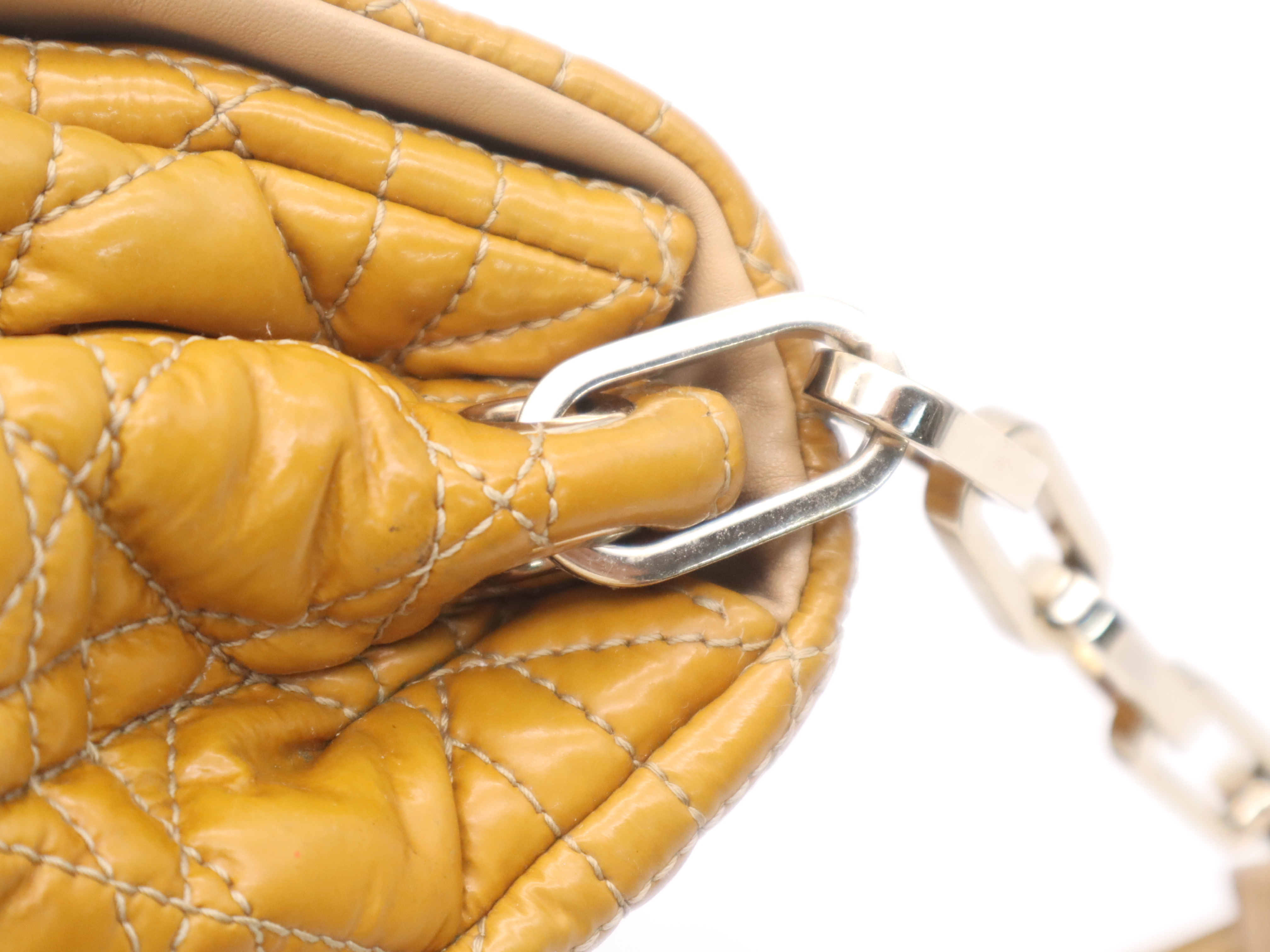 Enamel Cannage New Lock Chain Shoulder Bag, Camel Brown, with 2 Keys and Clochette. — view 8