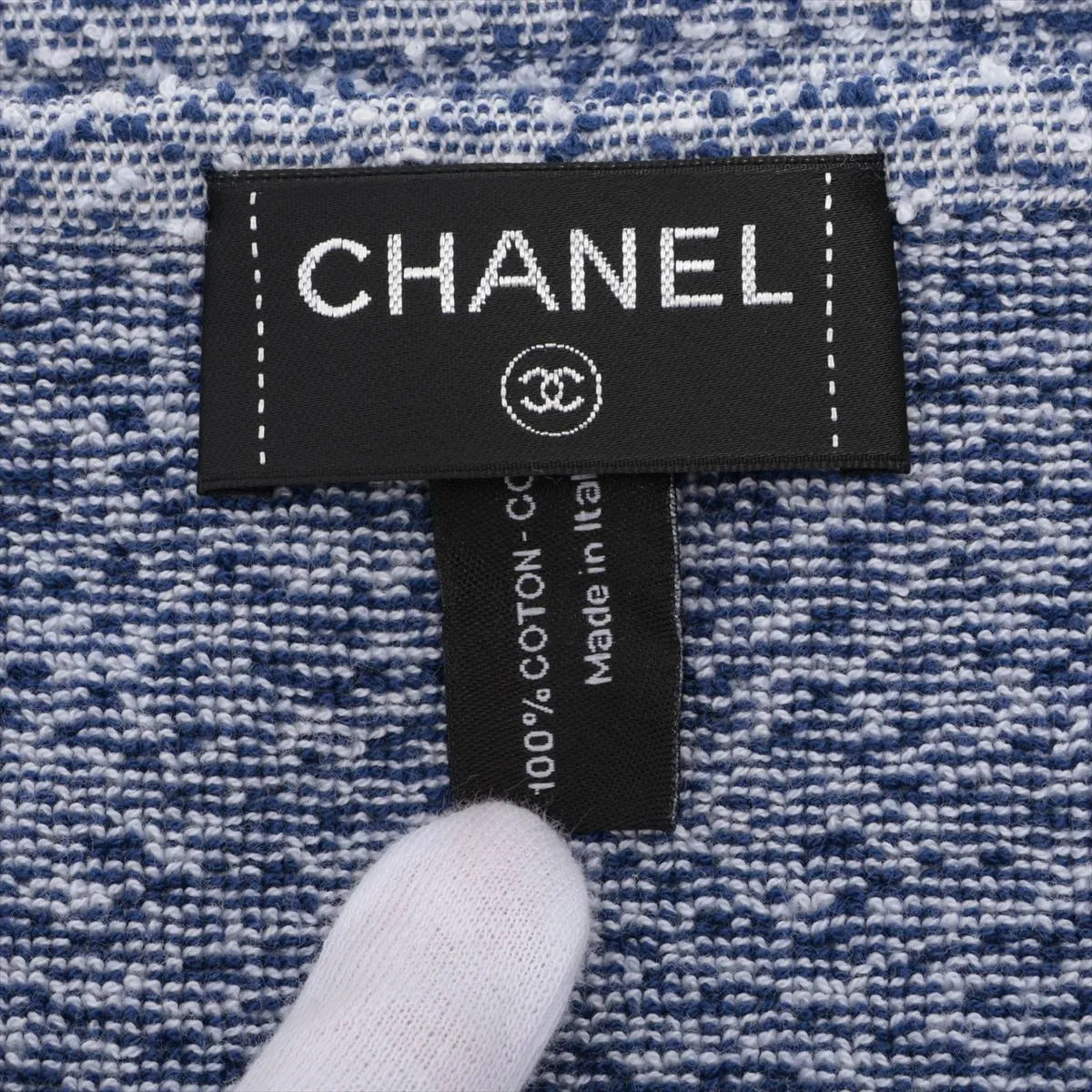 Coco Mark Scarf, Cotton, Blue x White, — view 3