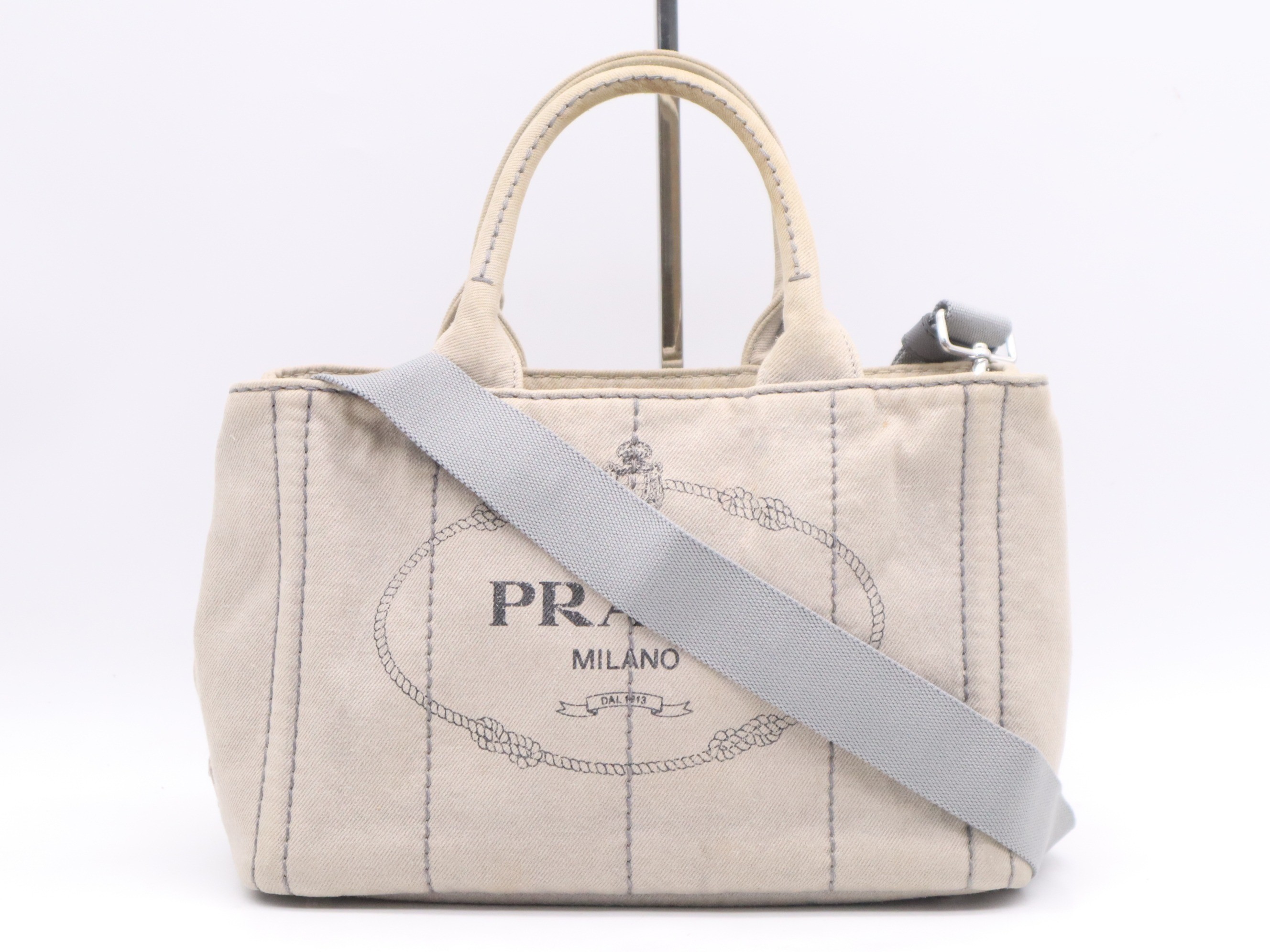 Denim Canapa Tote Mini, Gray, Silver Hardware, with Shoulder Strap