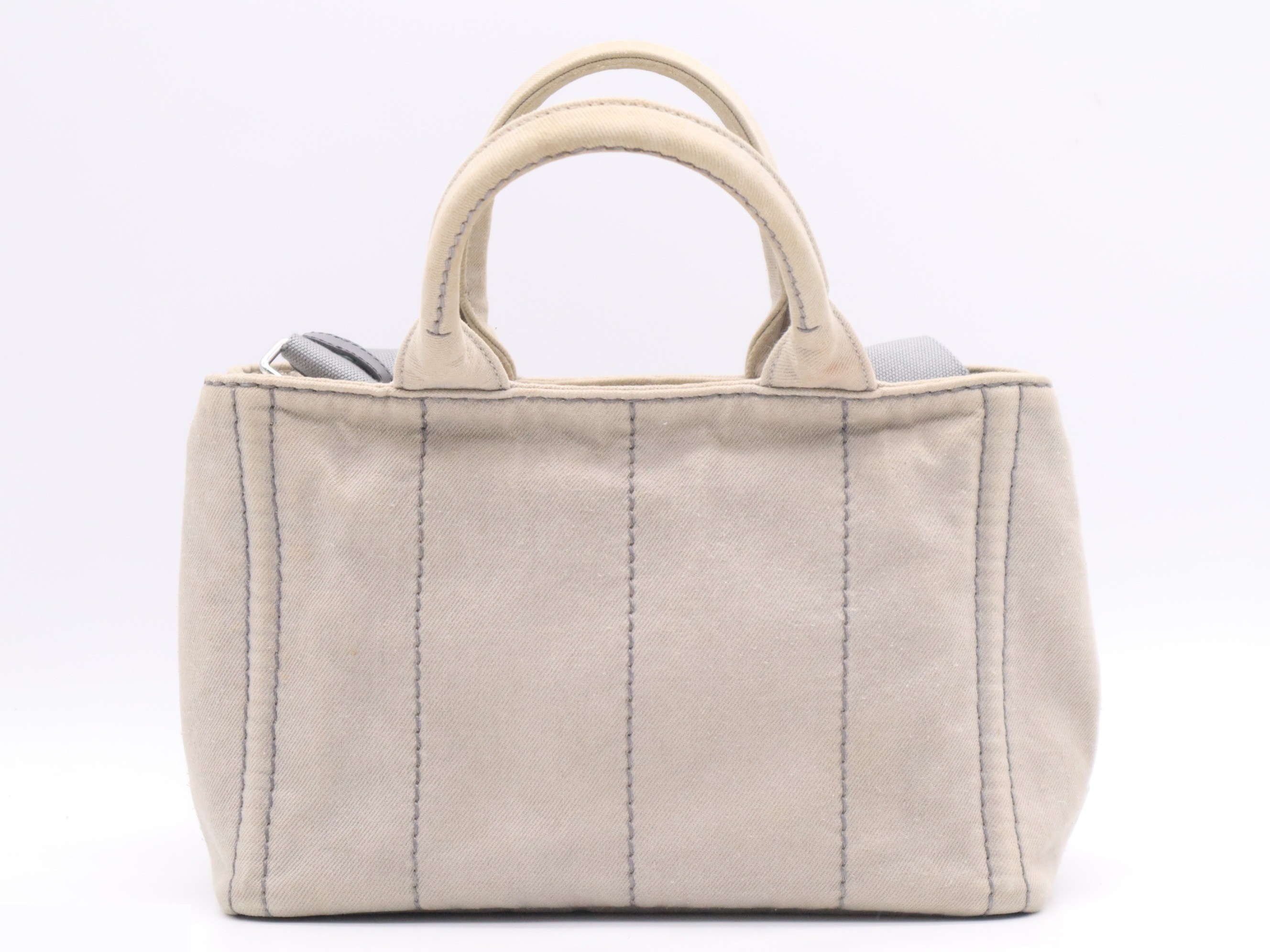 Denim Canapa Tote Mini, Gray, Silver Hardware, with Shoulder Strap — view 2