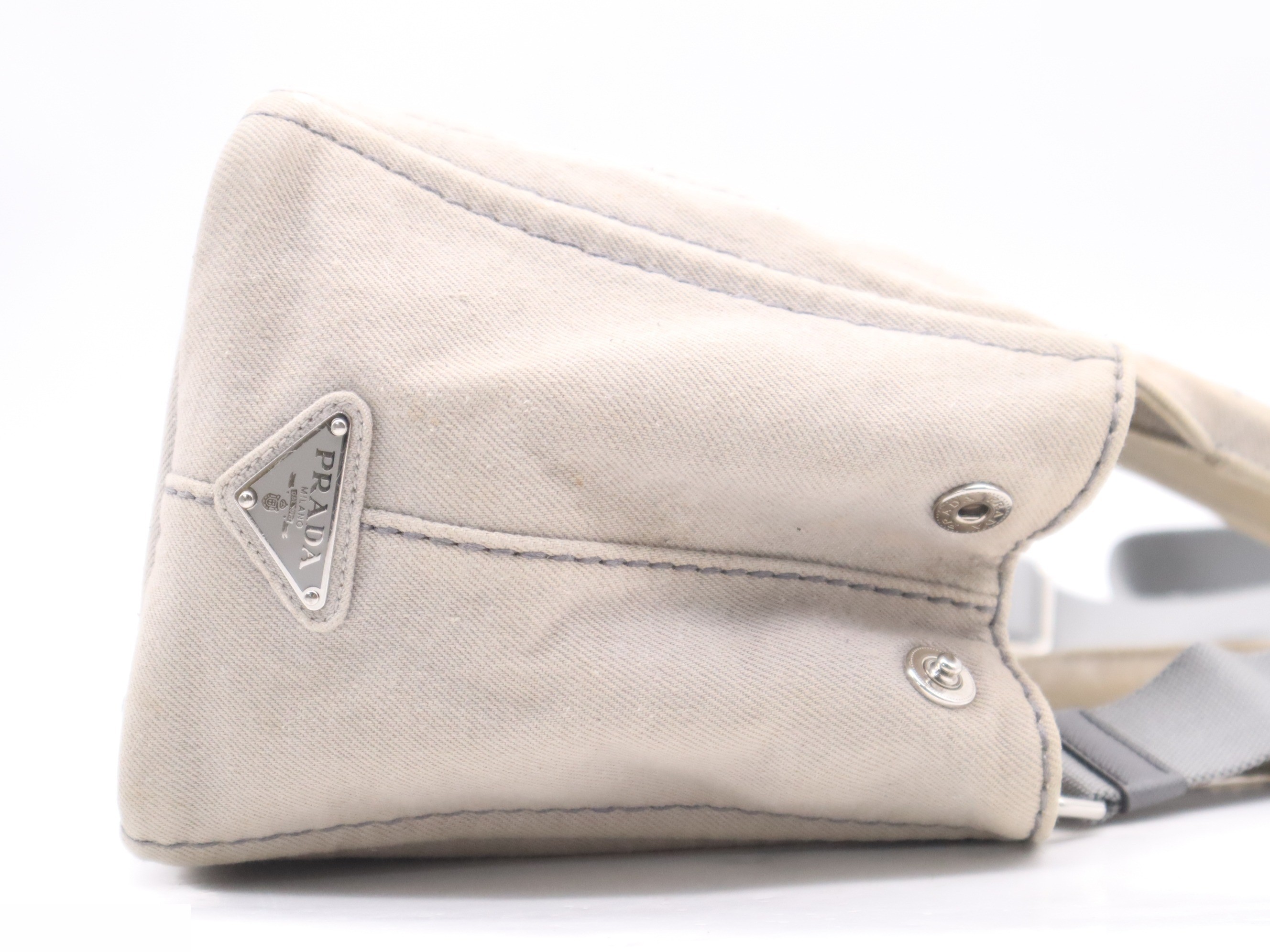 Denim Canapa Tote Mini, Gray, Silver Hardware, with Shoulder Strap — view 5
