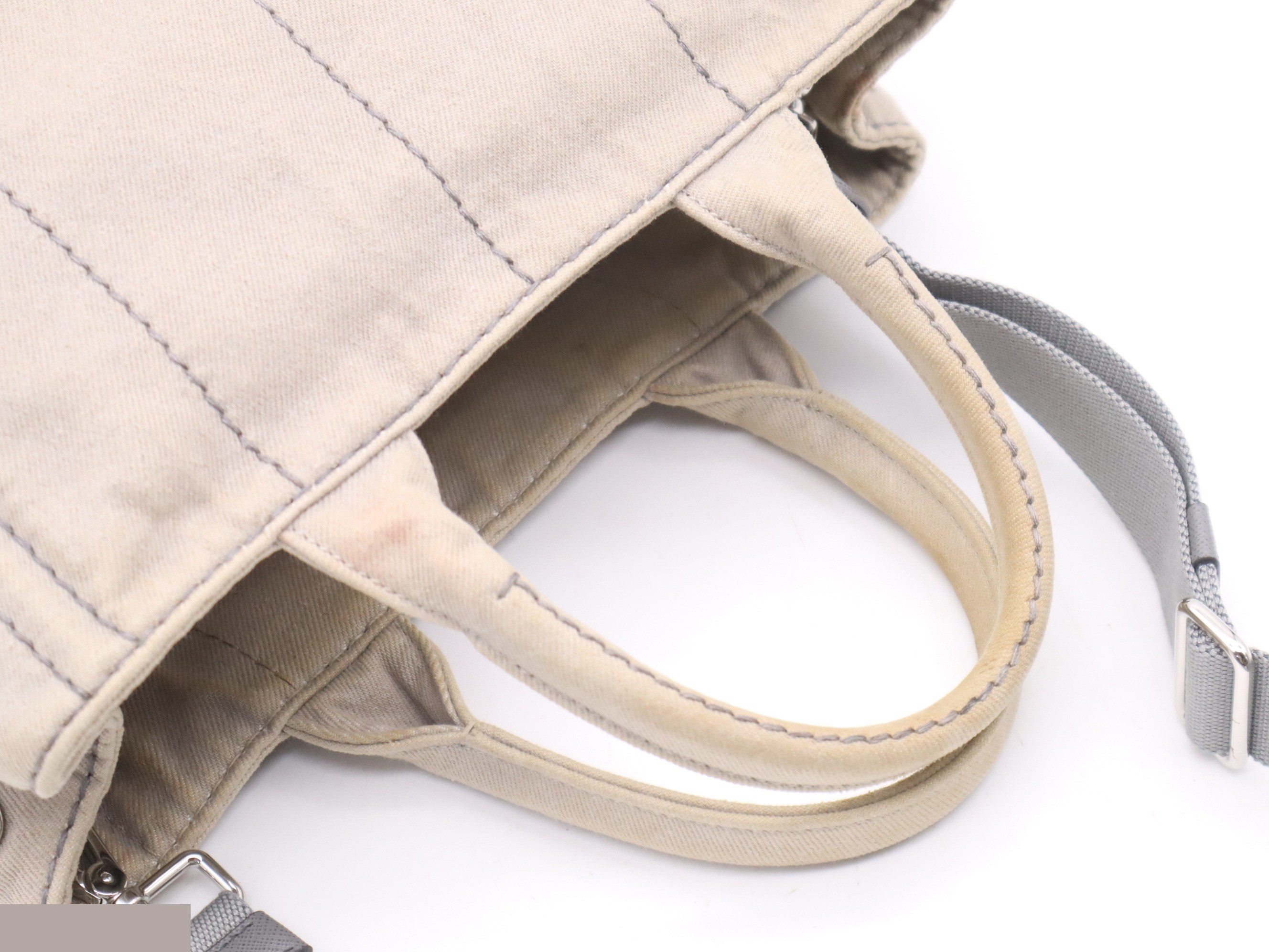 Denim Canapa Tote Mini, Gray, Silver Hardware, with Shoulder Strap — view 6