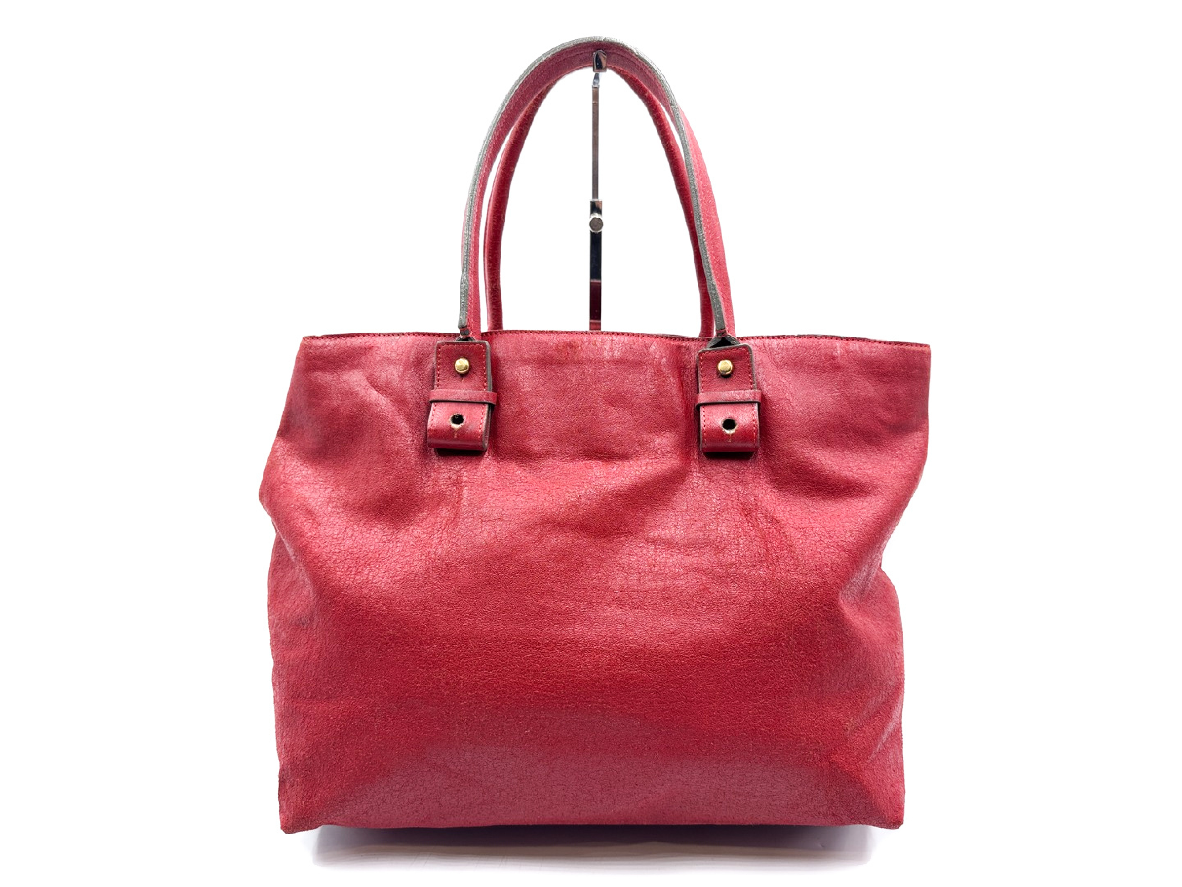 leather tote bag with gold hardware, red. — view 2