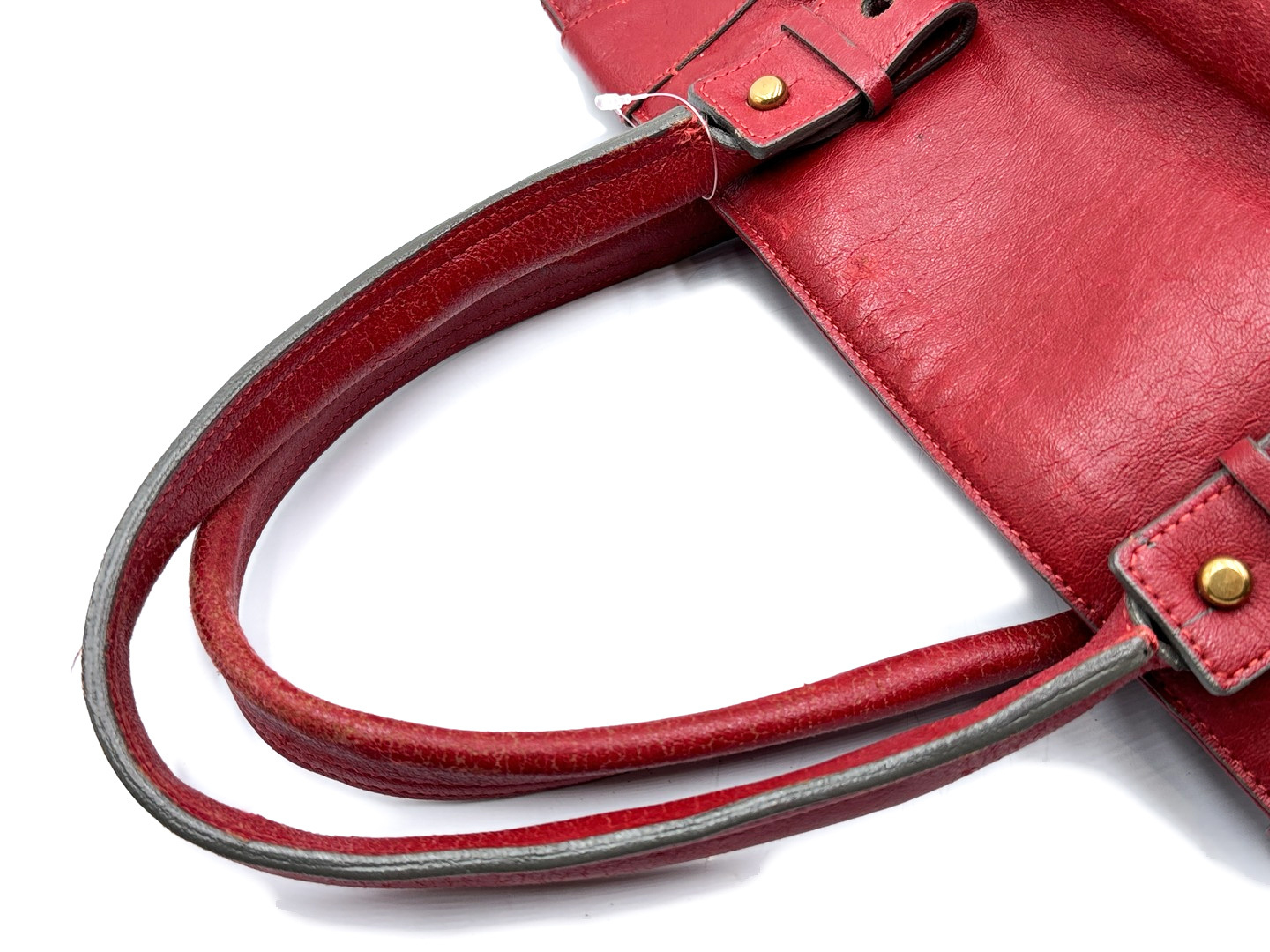 leather tote bag with gold hardware, red. — view 3