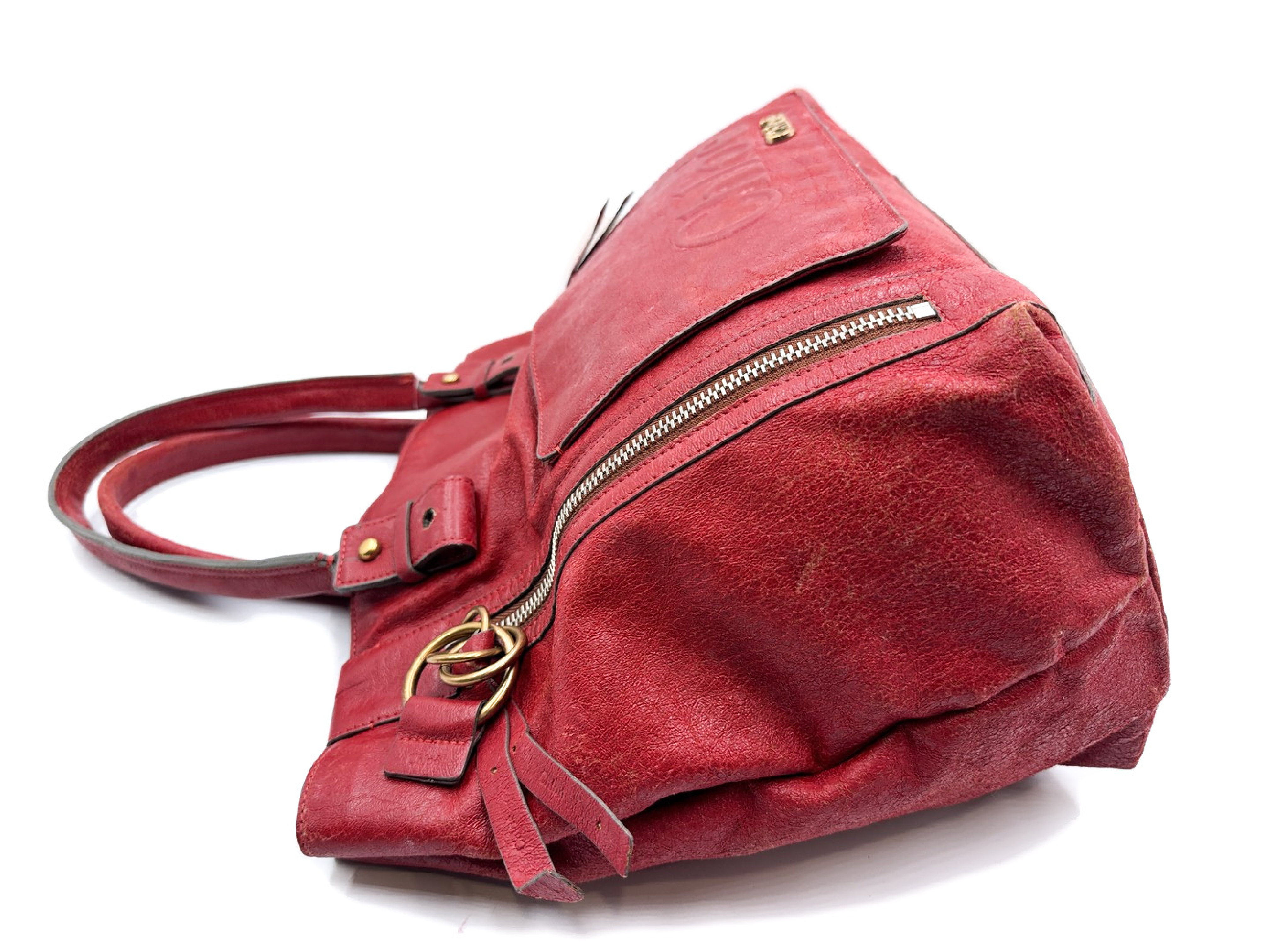 leather tote bag with gold hardware, red. — view 4