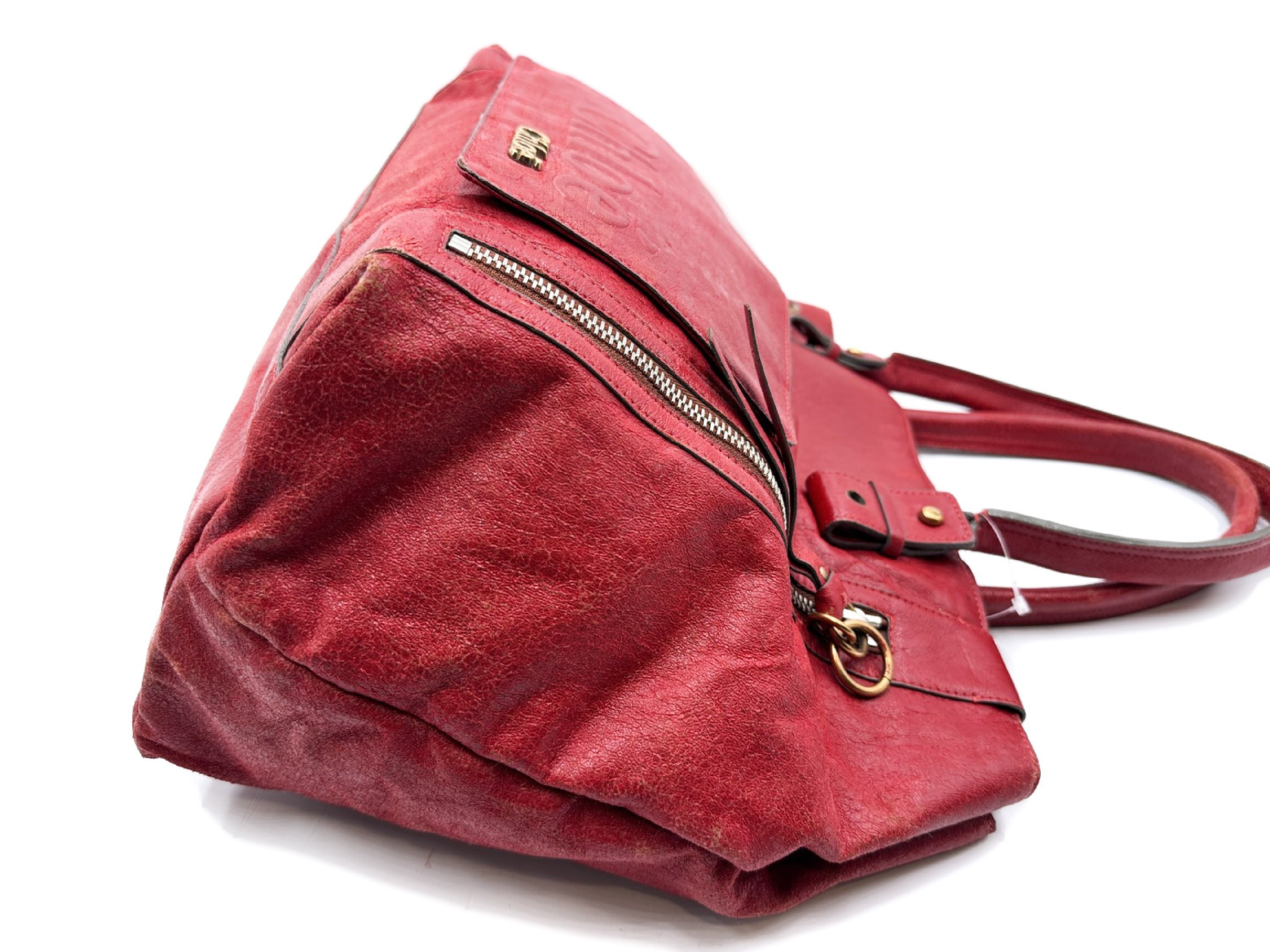 leather tote bag with gold hardware, red. — view 5