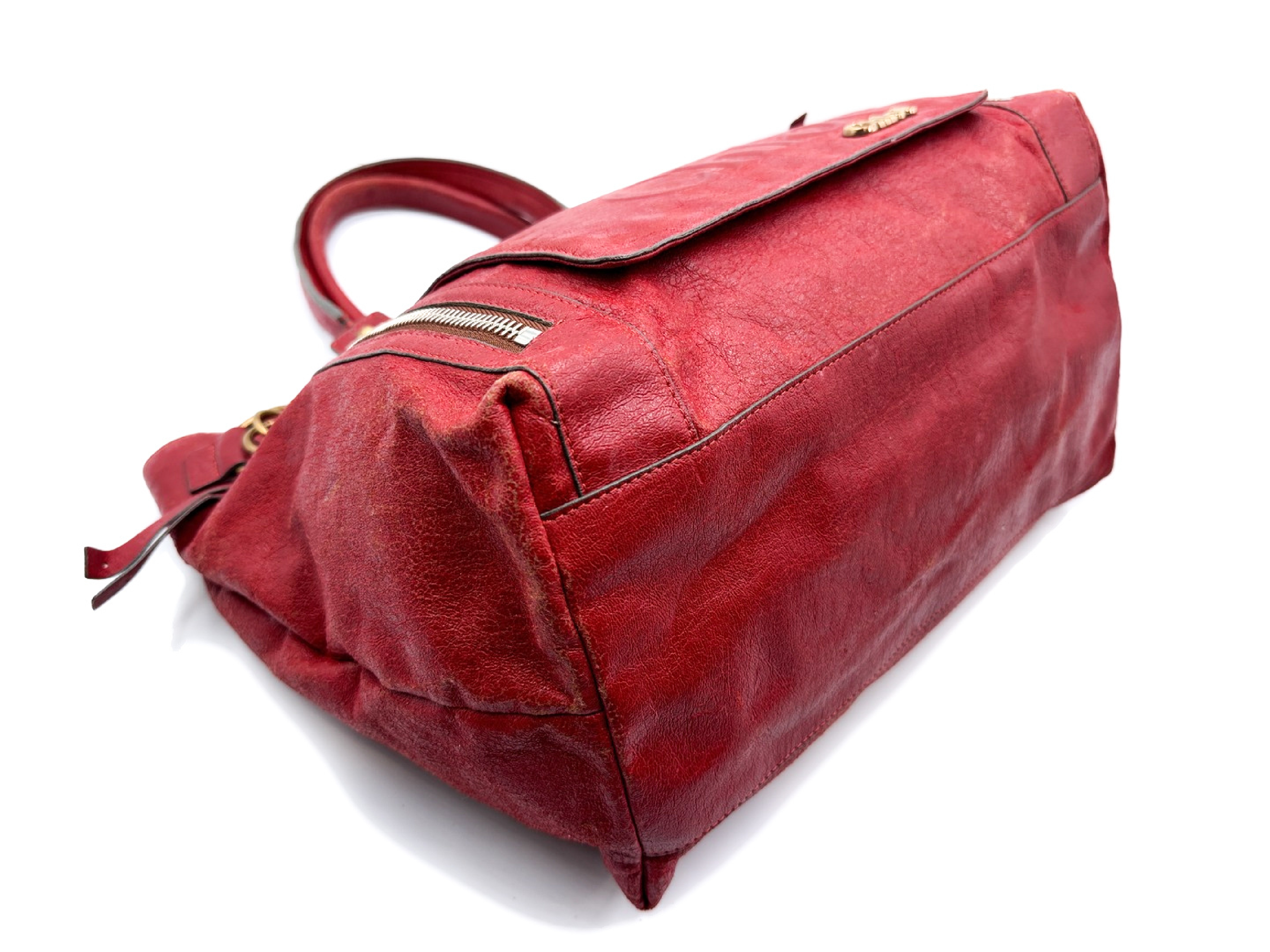 leather tote bag with gold hardware, red. — view 7