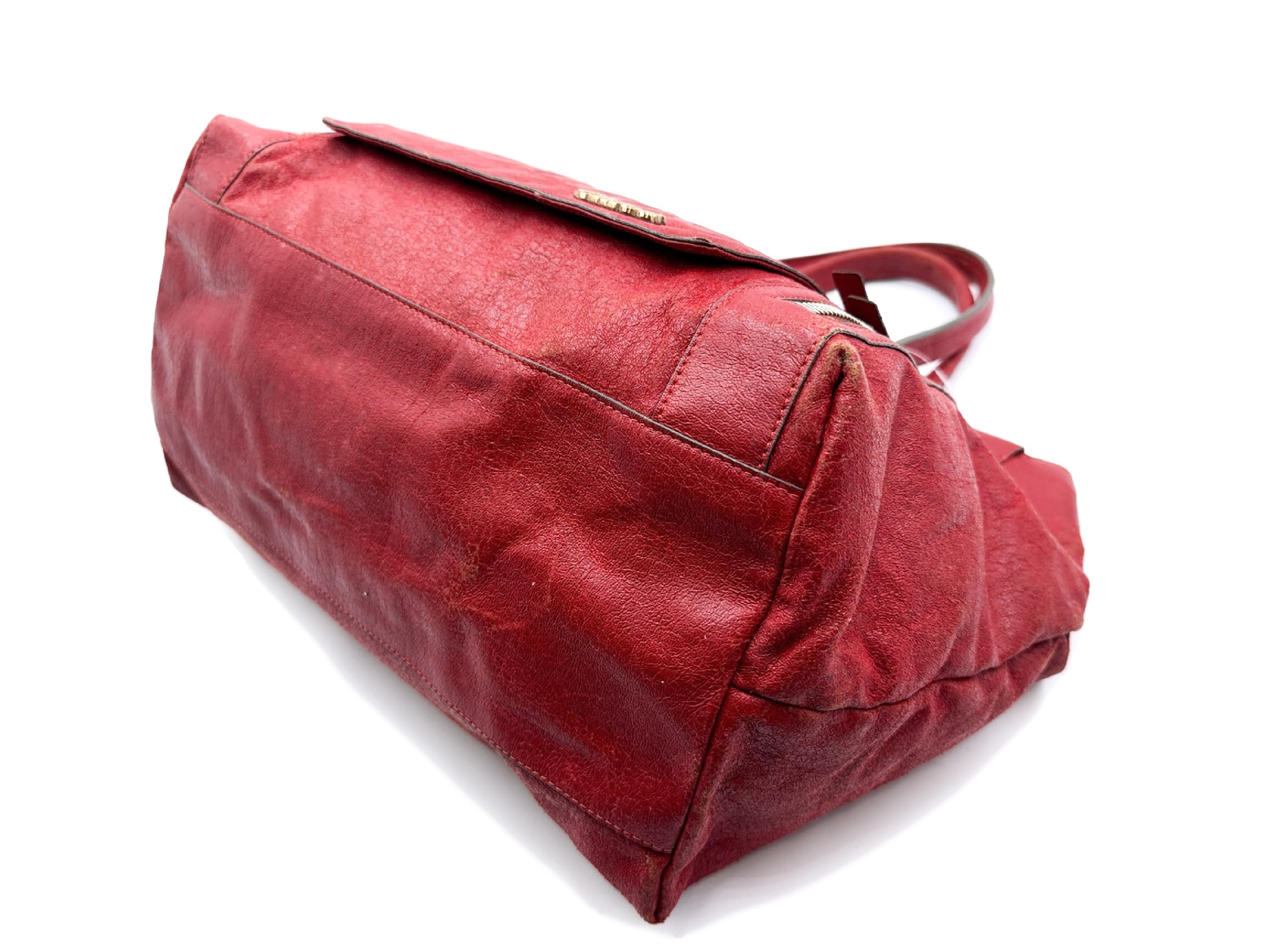 leather tote bag with gold hardware, red. — view 8