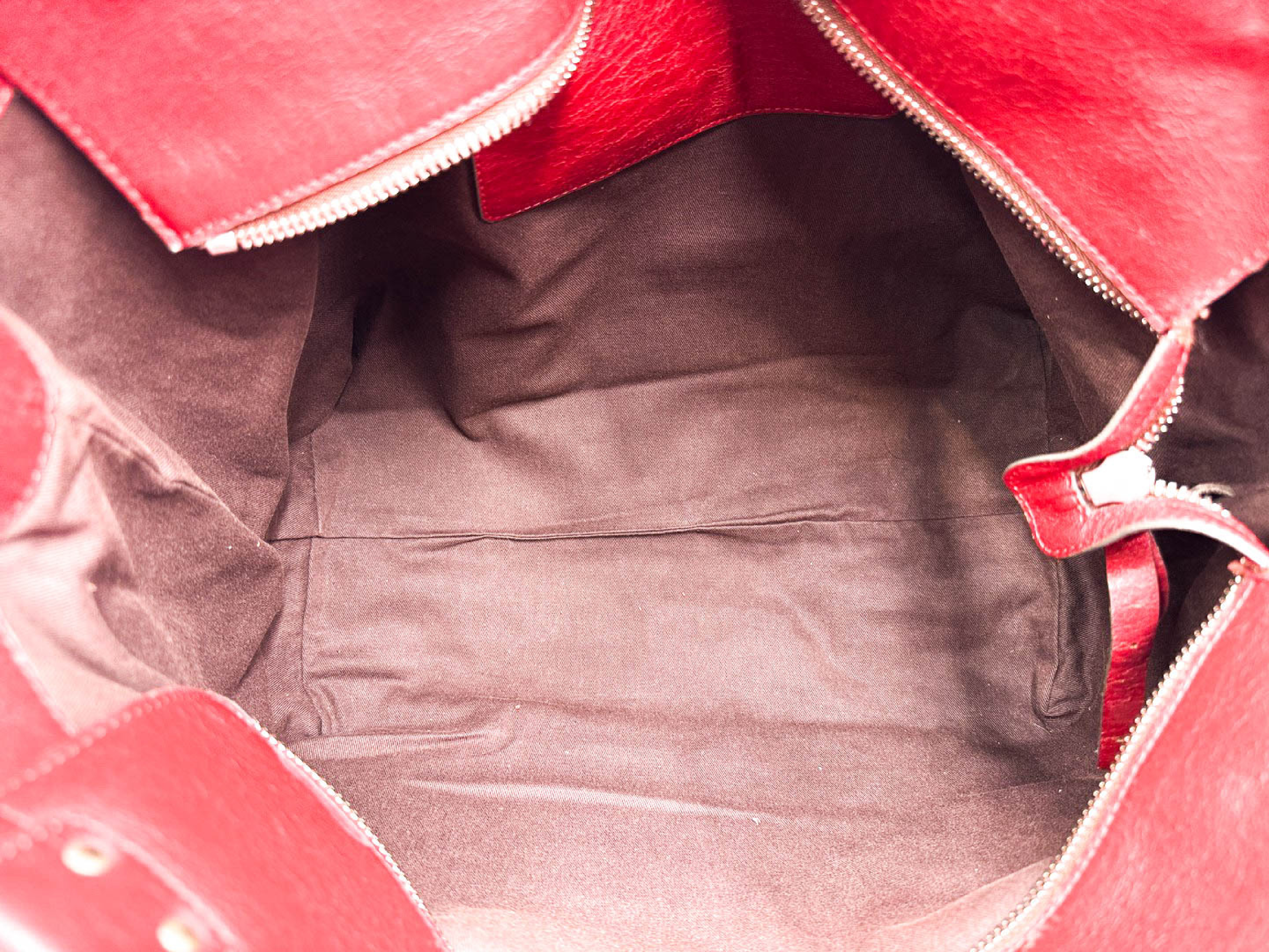 leather tote bag with gold hardware, red. — view 10