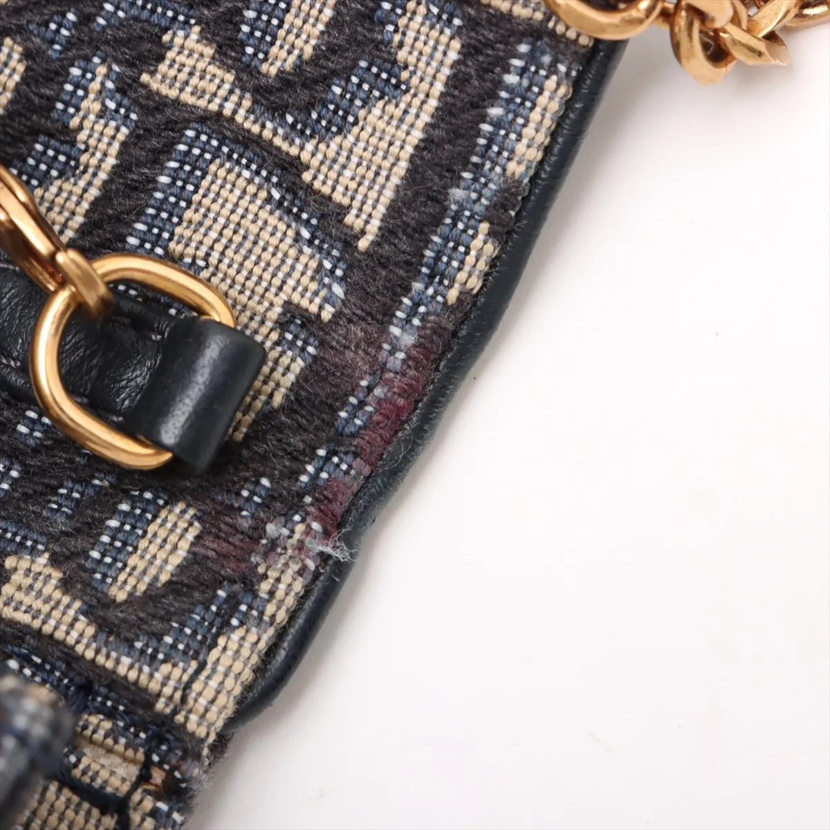 Oblique Saddle Canvas Chain Shoulder Bag, Navy — view 12