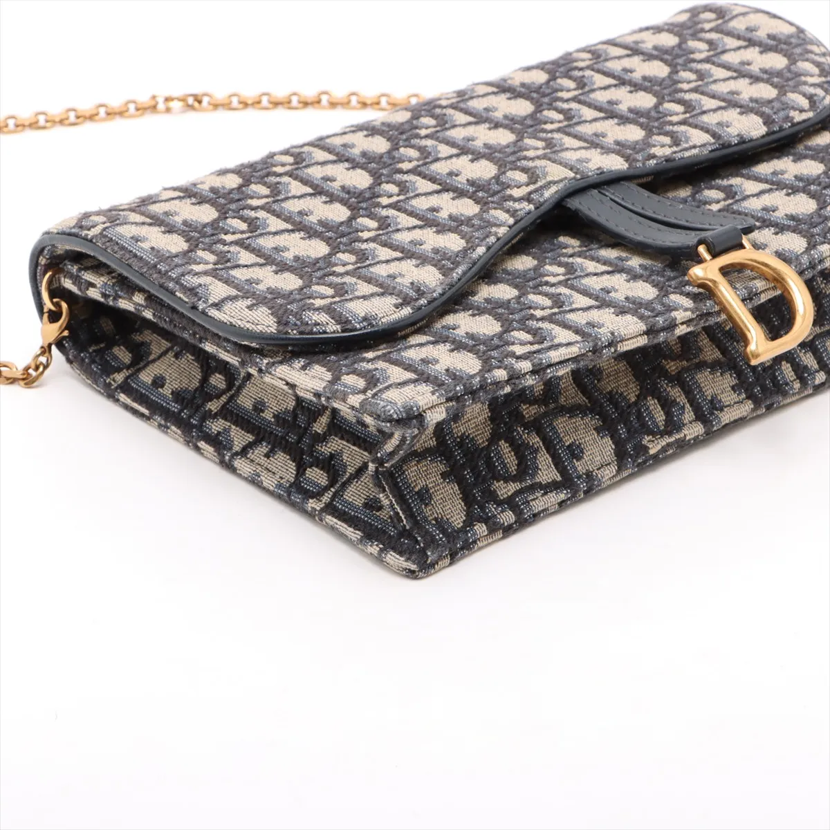 Oblique Saddle Canvas Chain Shoulder Bag, Navy — view 4