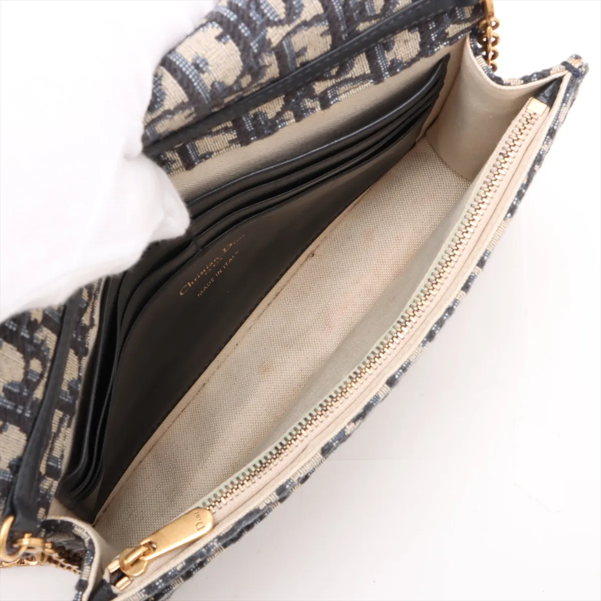 Oblique Saddle Canvas Chain Shoulder Bag, Navy — view 6