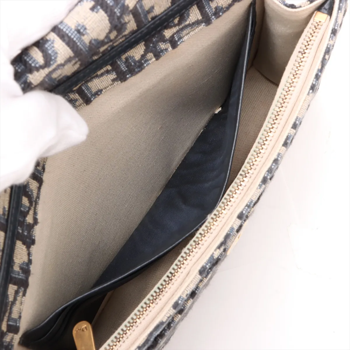 Oblique Saddle Canvas Chain Shoulder Bag, Navy — view 7