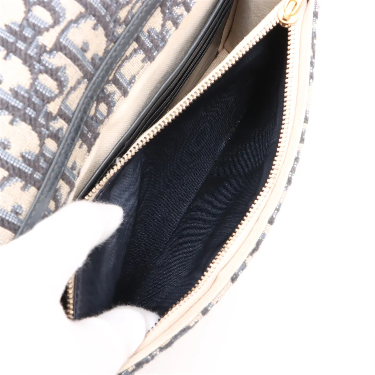 Oblique Saddle Canvas Chain Shoulder Bag, Navy — view 8