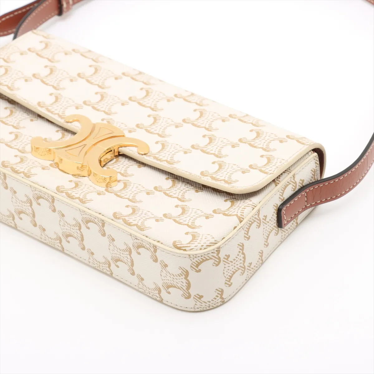 Triomphe Claude PVC x Leather Shoulder Bag White x Beige — view 3
