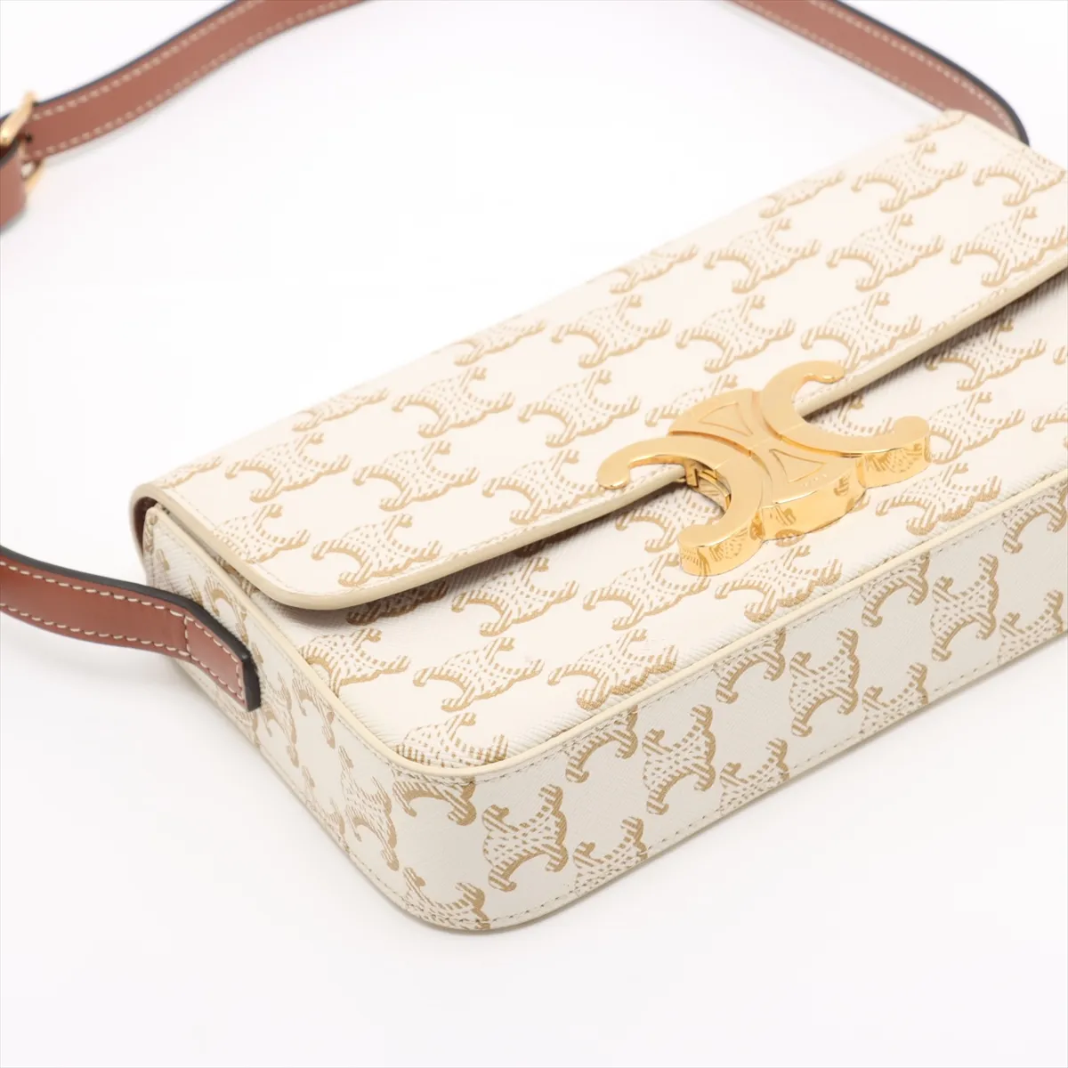 Triomphe Claude PVC x Leather Shoulder Bag White x Beige — view 4